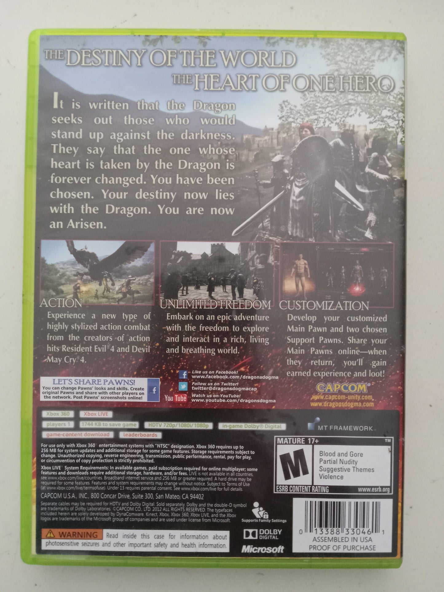 Dragons Dogma, Xbox 360 Video Game, Rated M, USED