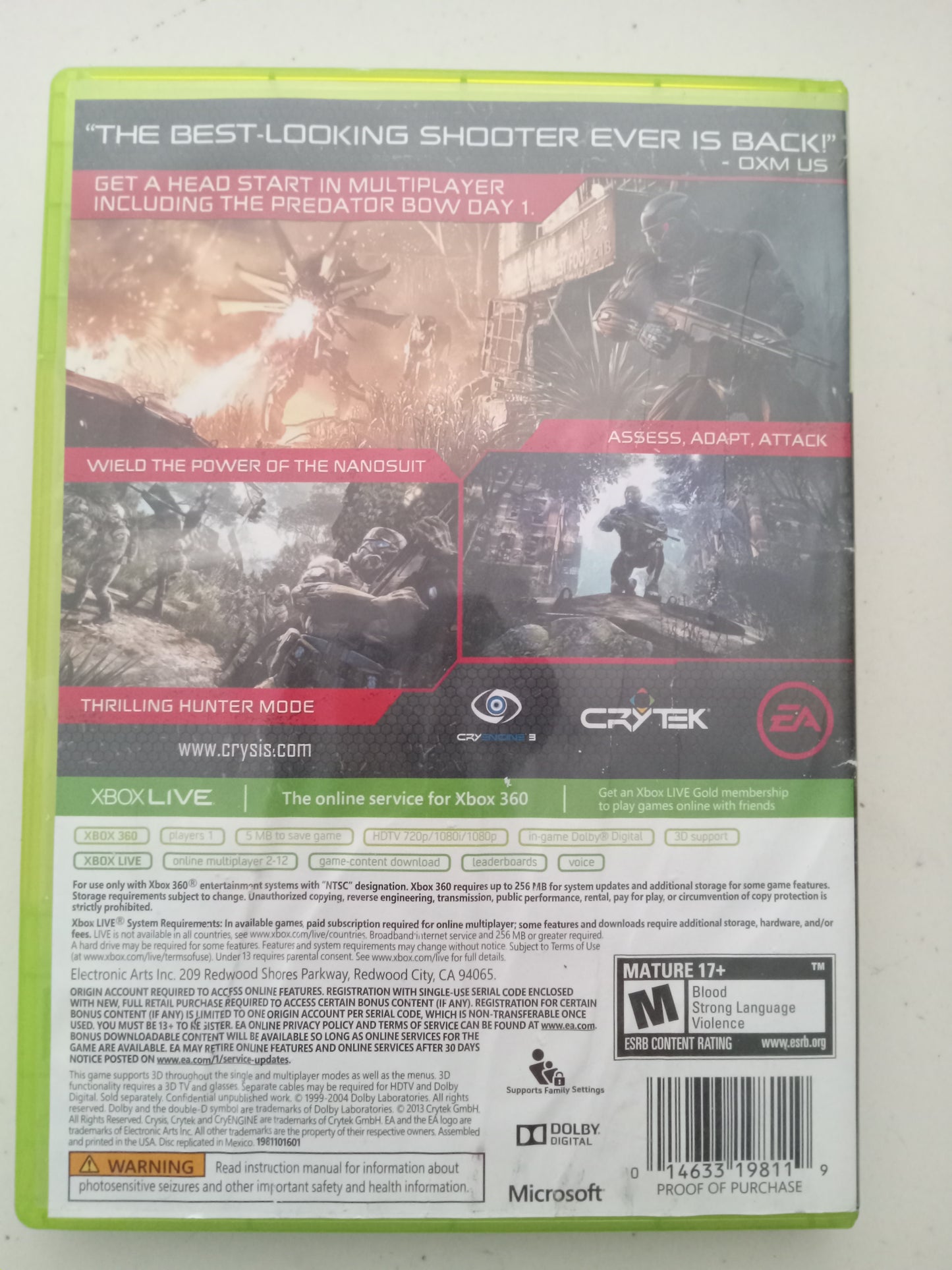 Crysis 3, Hunter Edition, Xbox 360 Video Game, Rated M, USED