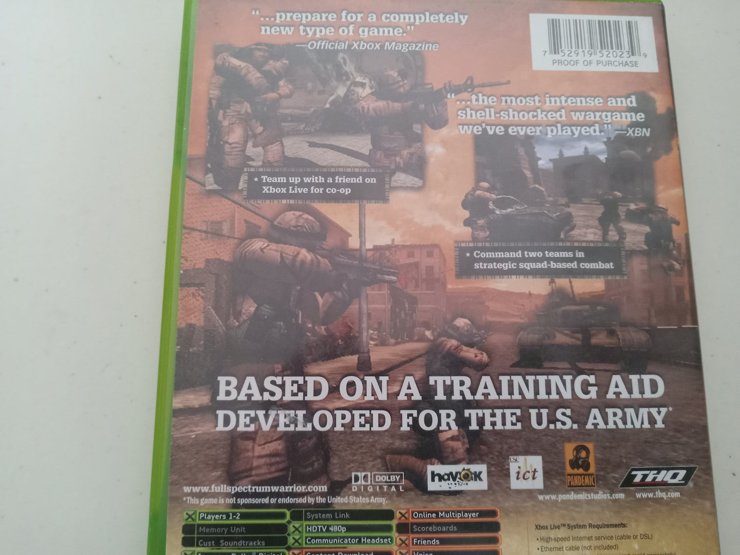 Full Spectrum Warrior, original Xbox Video Game, Rated M, USED