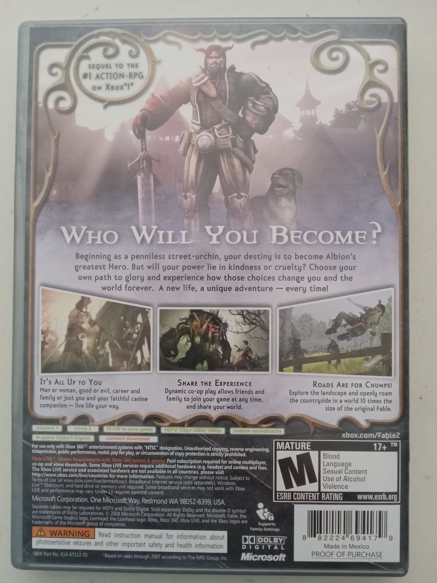 Fable II 2, Xbox 360 Video Game, Rated M, USED