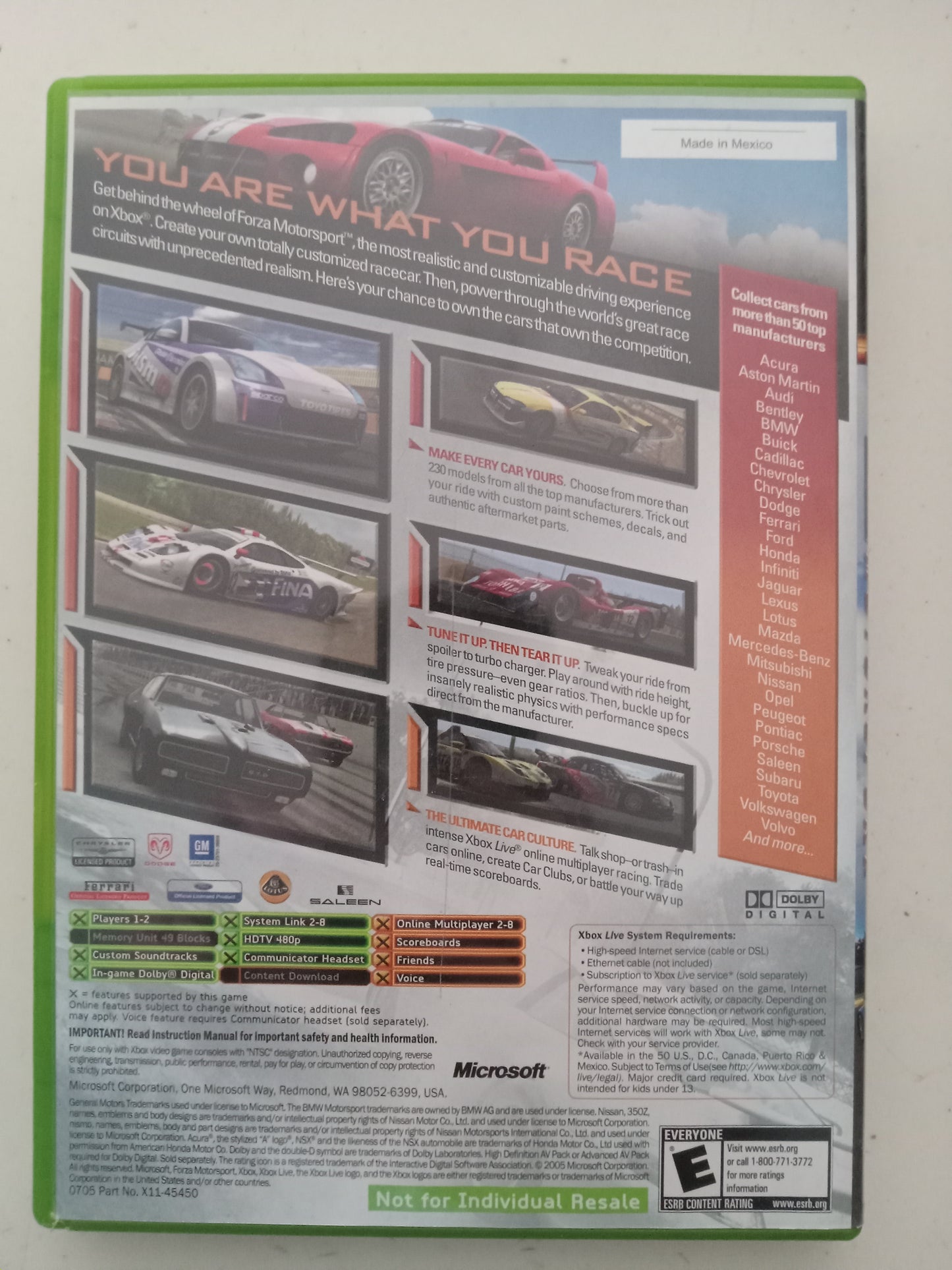 FM Forza Motorsport, original Xbox Video Game, Rated E, USED