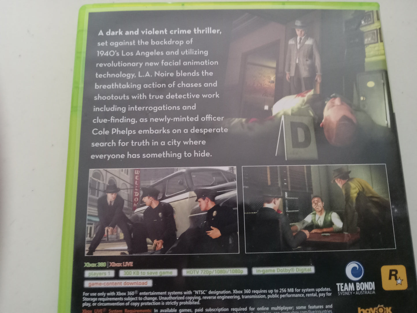 L.A. Noire, Xbox 360 Video Game (3 Discs), Rated M, USED