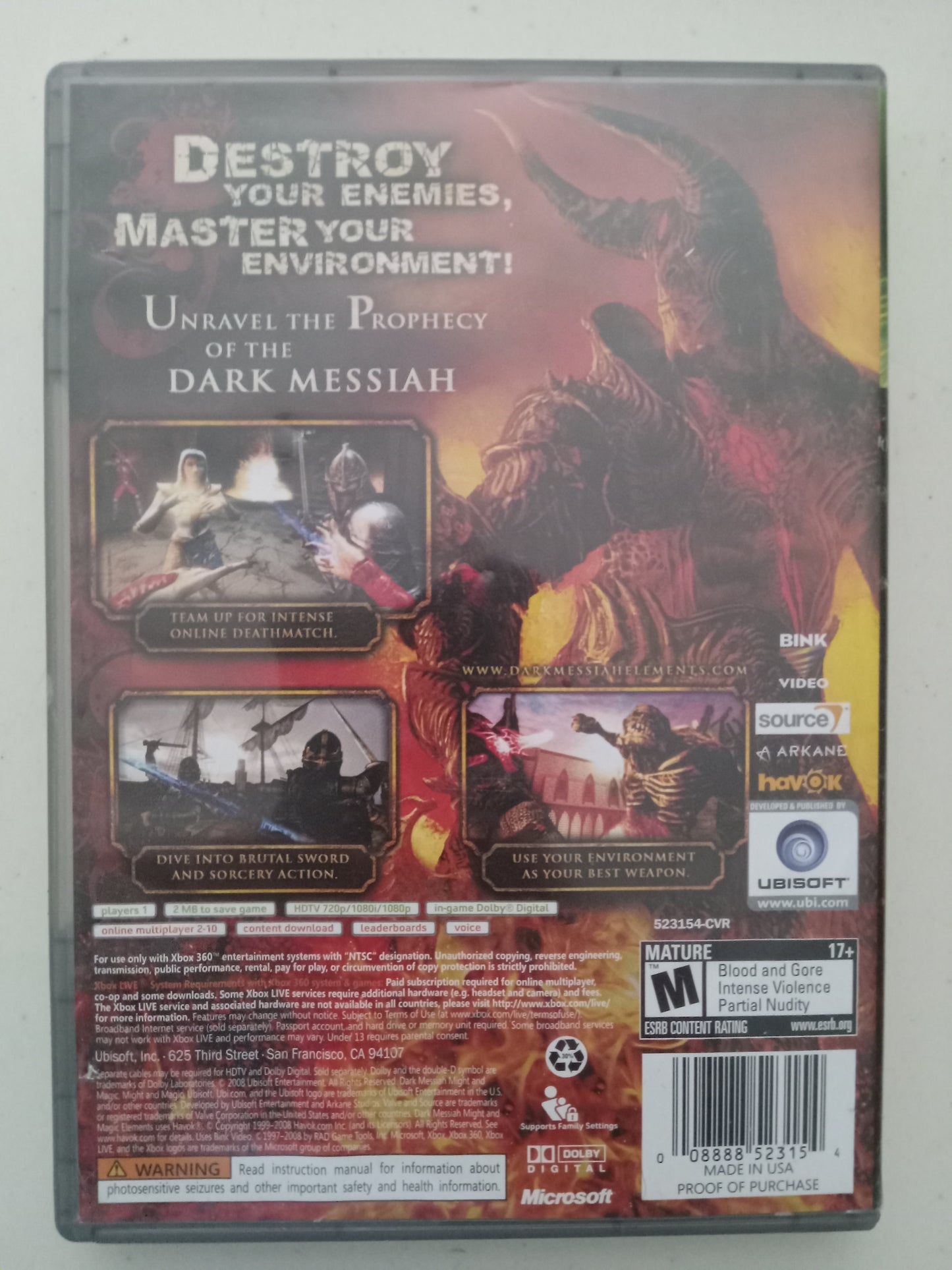 Dark Messiah, Might and Magic Elements, Xbox 360 Video Game, Rated M, USED