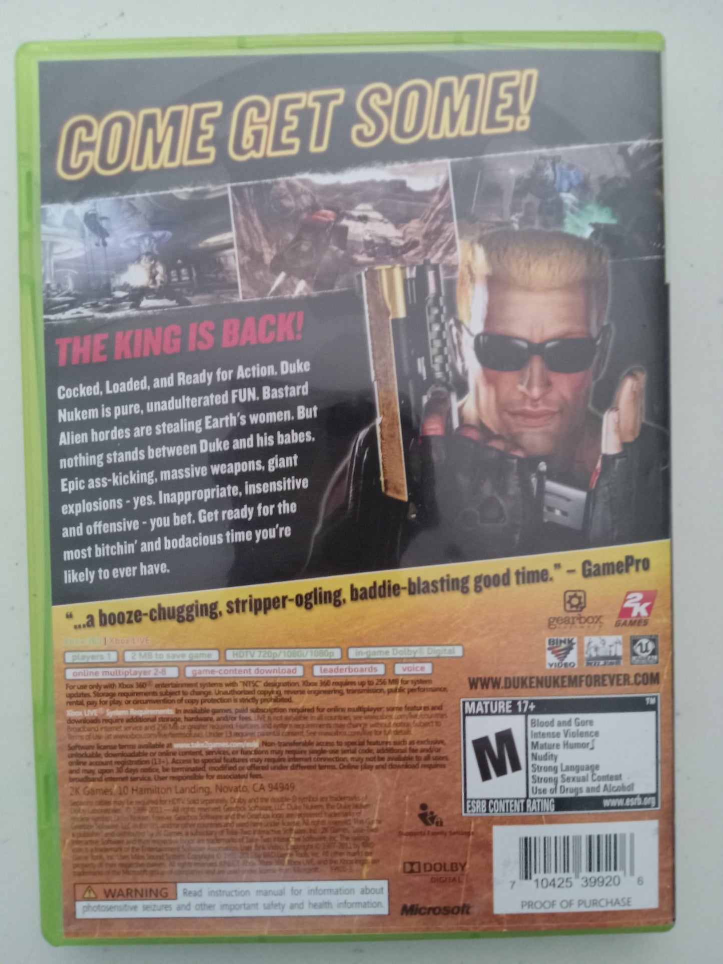 Duke Nukem Forever, Xbox 360 Video Game, Rated M, USED