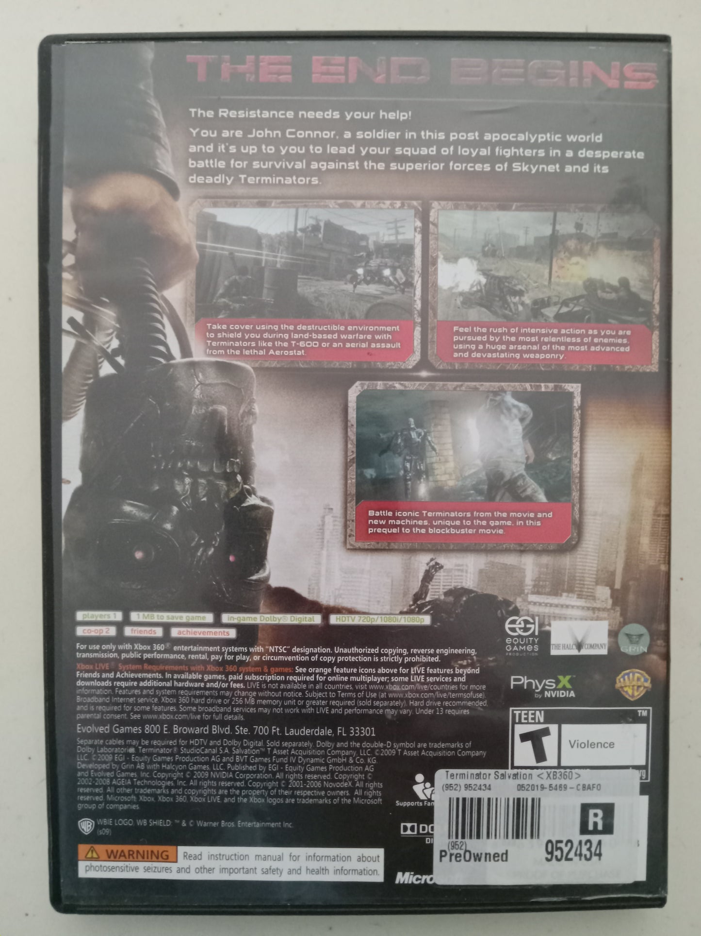 Terminator Salvation, Xbox 360 Video Game, Rated T, USED