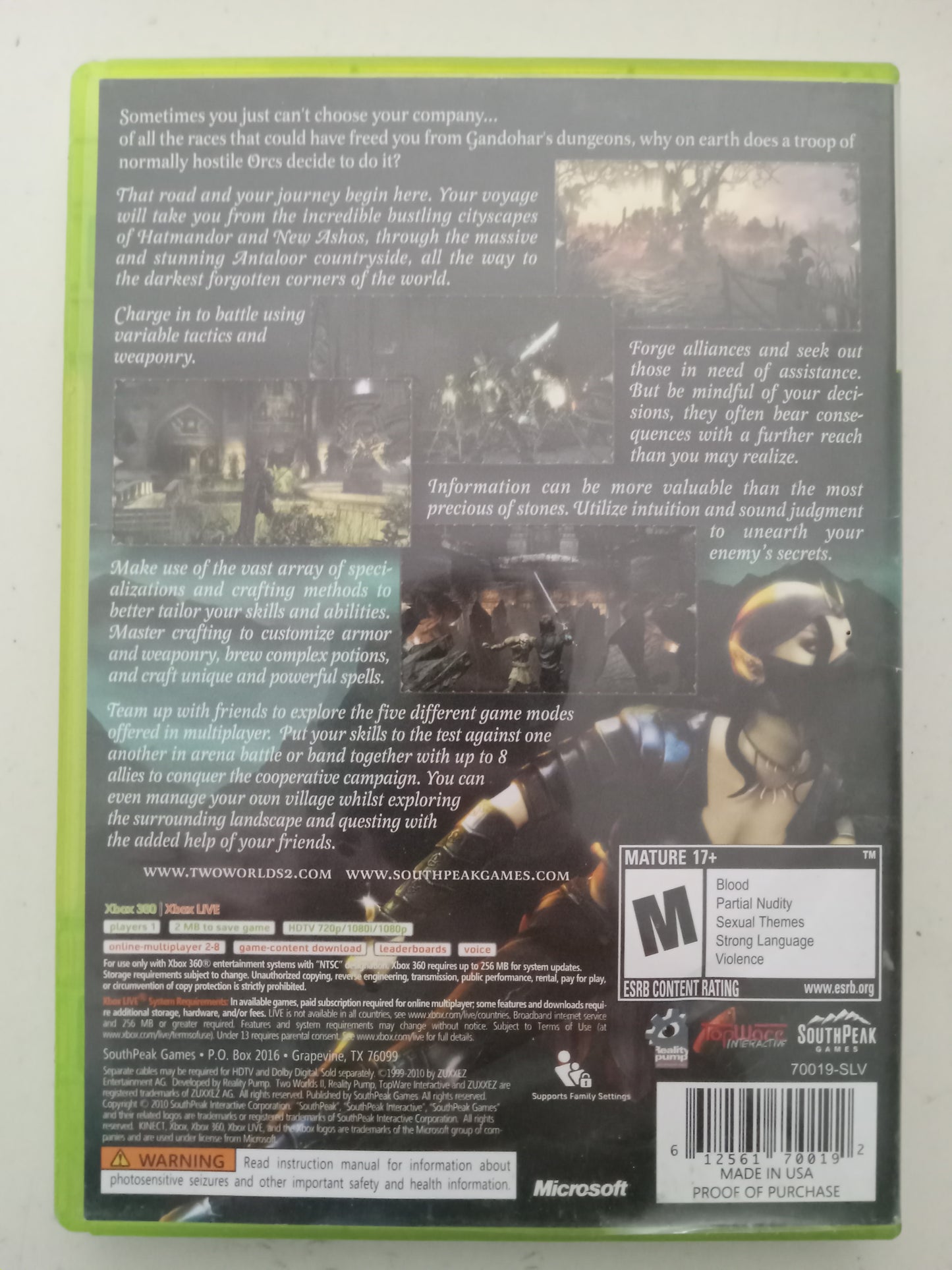 Two Worlds II 2, Xbox 360 Video Game, Rated M, USED