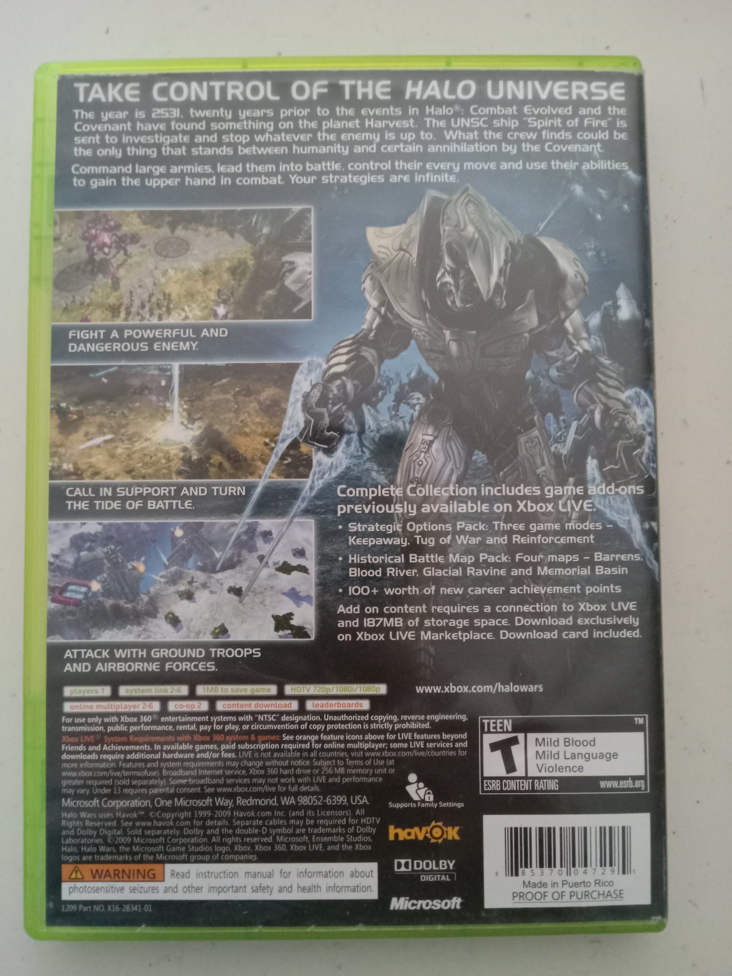 Halo Wars, Platinum Hits, Xbox 360 Video Game, Rated T, USED