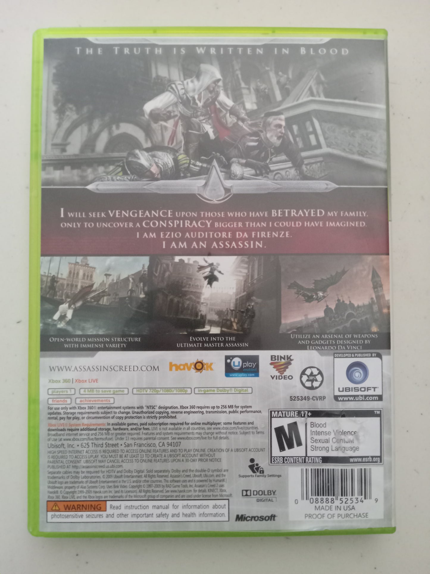 Assassin's Creed II 2, Xbox 360 Video Game, Rated M, USED