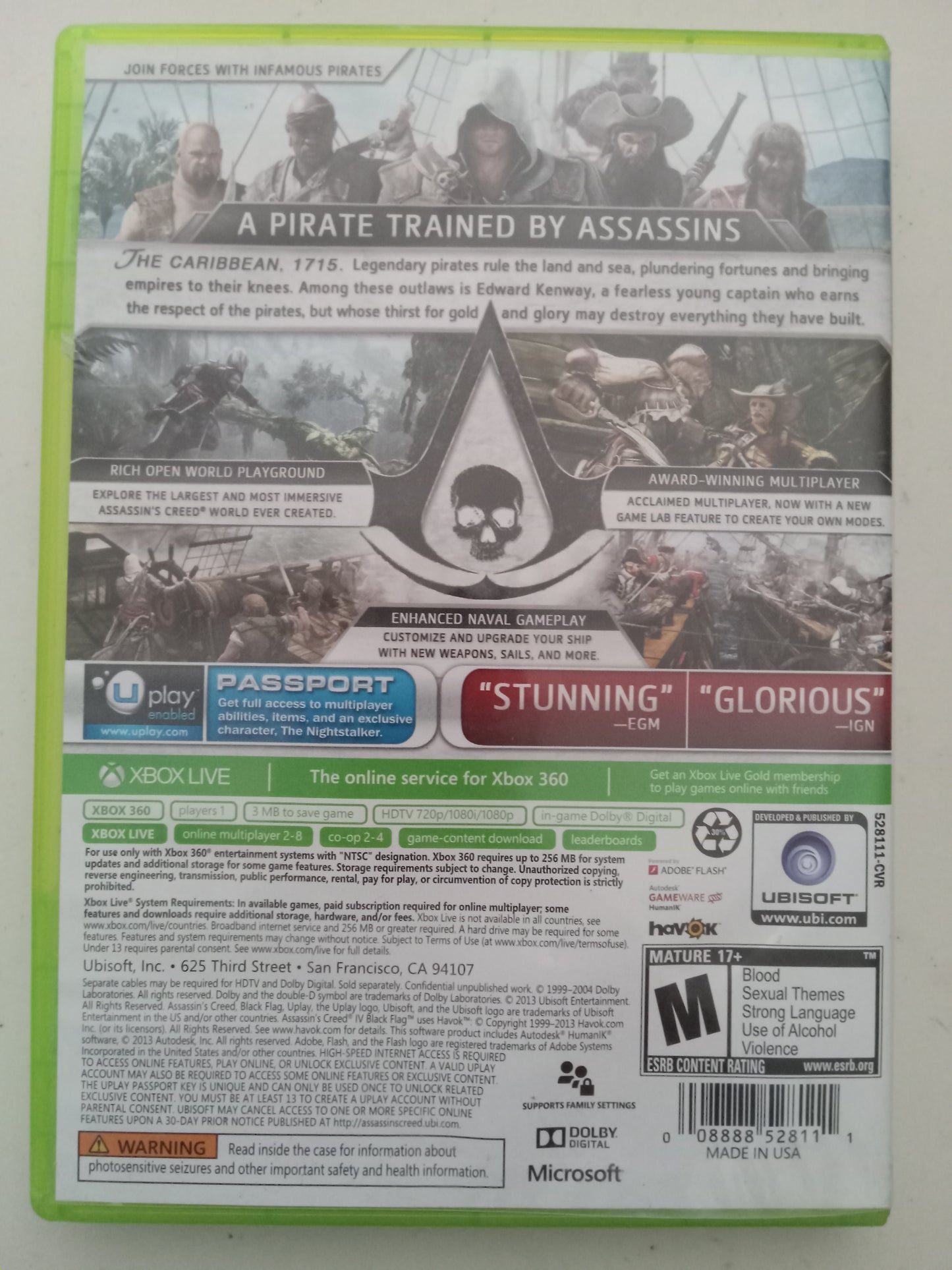 Assassin's Creed IV 4, Black Flag Xbox 360 Video Game, Rated M, USED