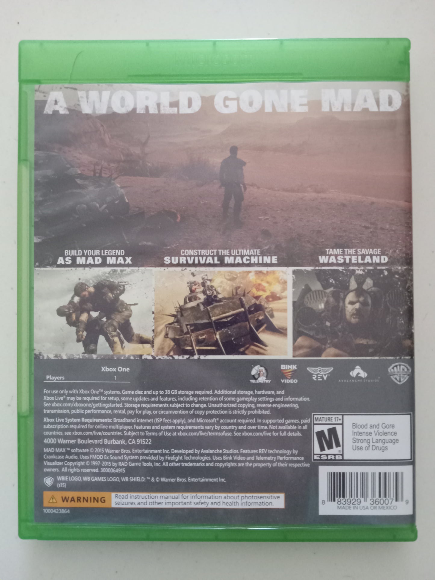 Mad Max, Xbox One Video Game, Rated M, USED
