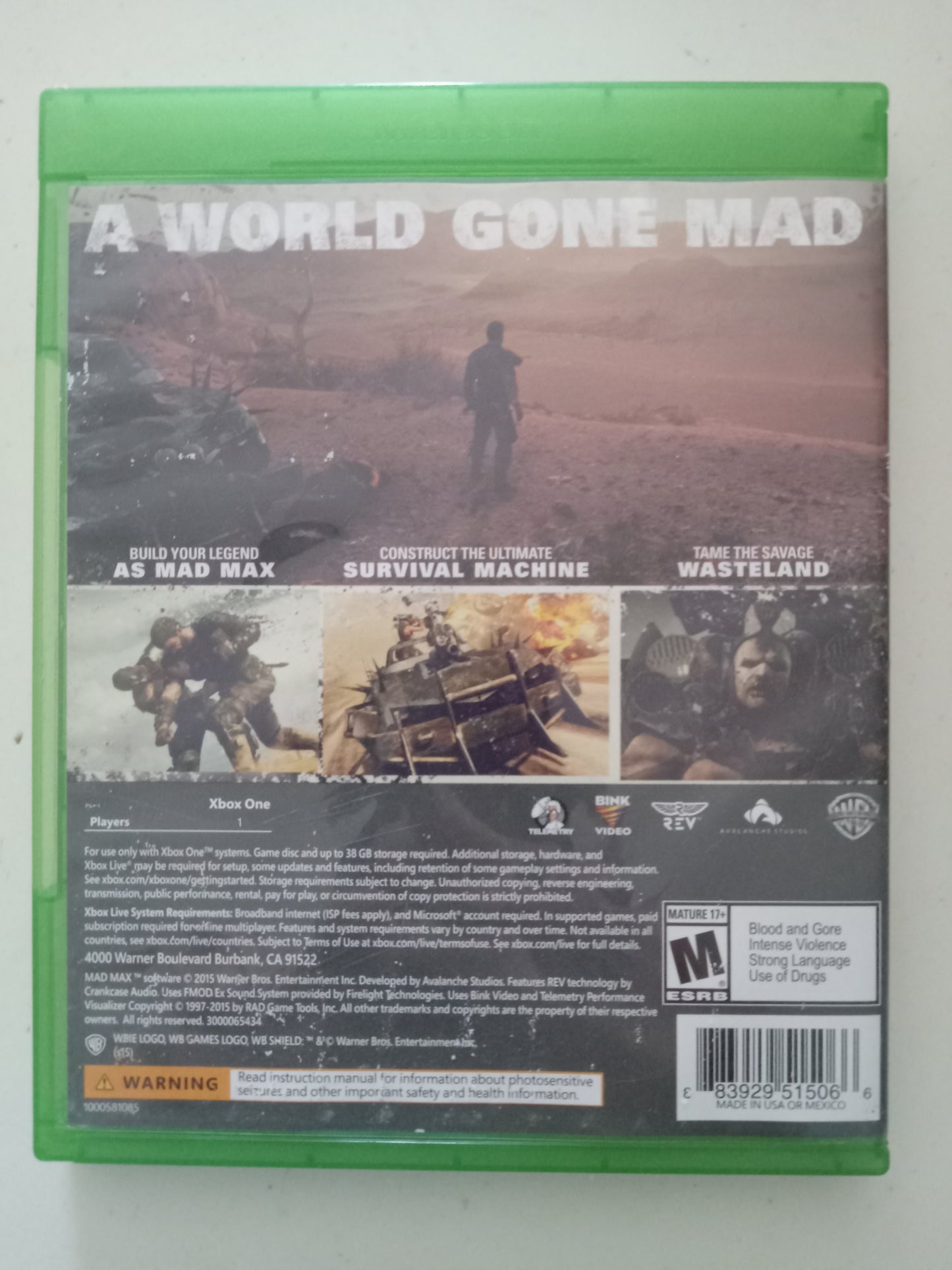 Mad Max, Xbox One Video Game, Rated M, USED
