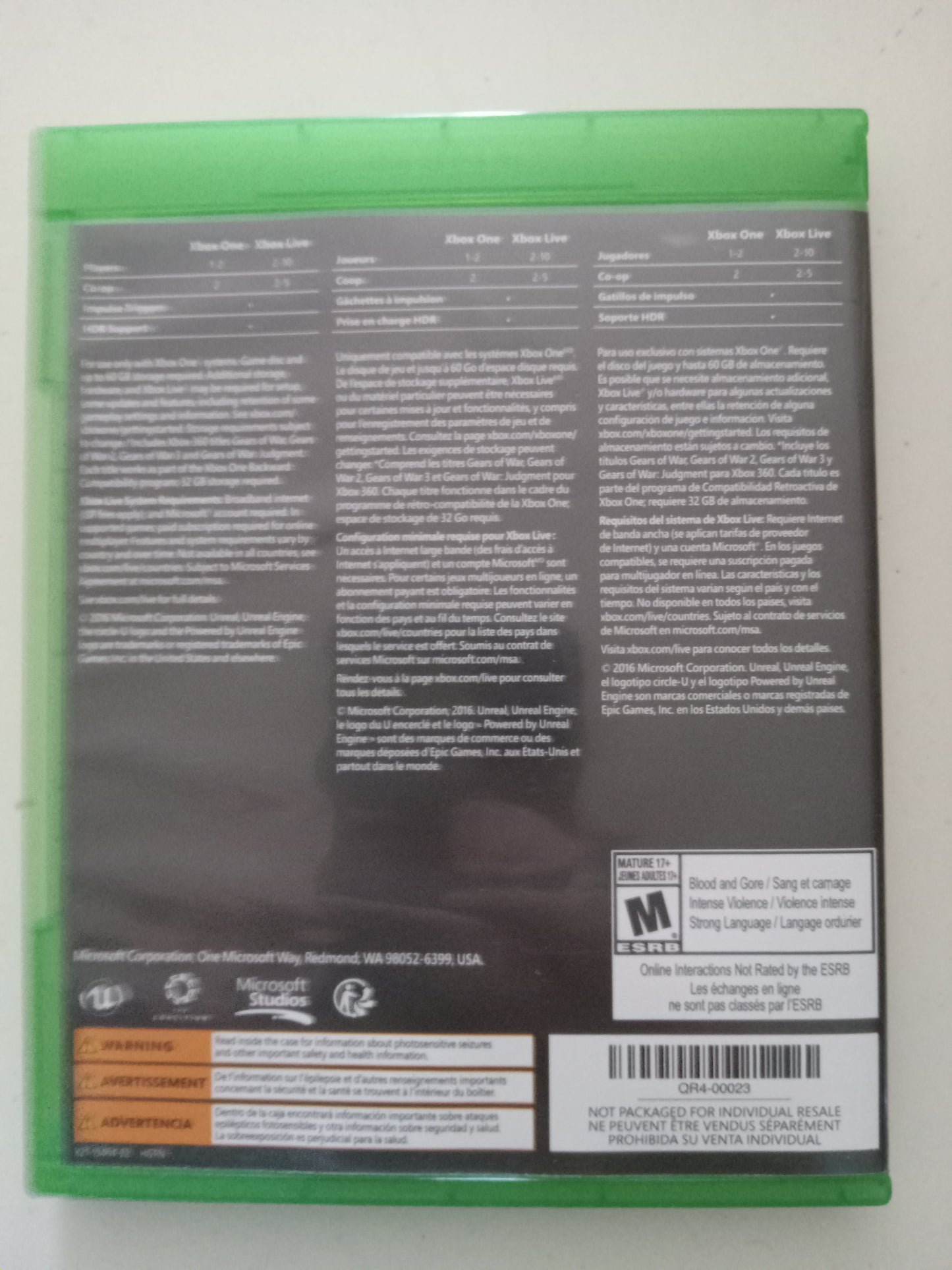 Gears of War 4, Xbox One Video Game, Rated M, USED