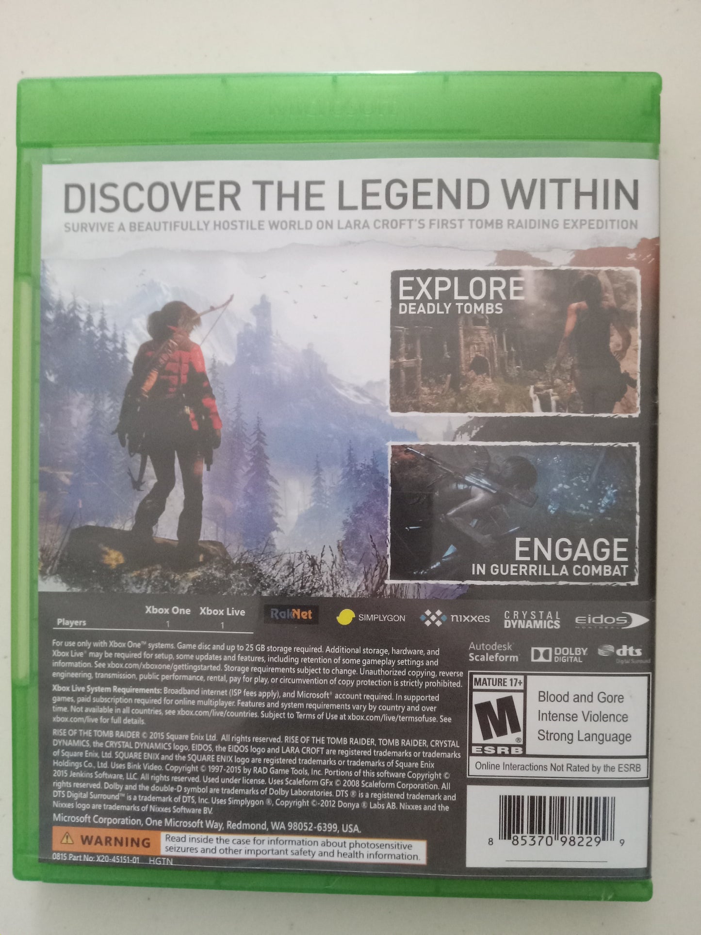 Rise of the Tomb Raider, Xbox One Video Game, Rated M, USED