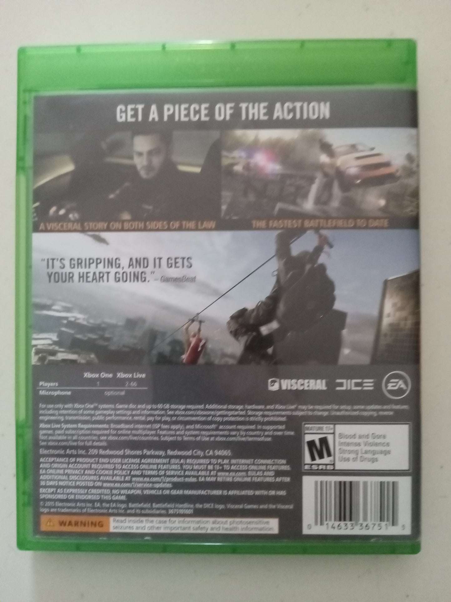 Battlefield Hardline, Xbox One Video Game, Rated M, USED