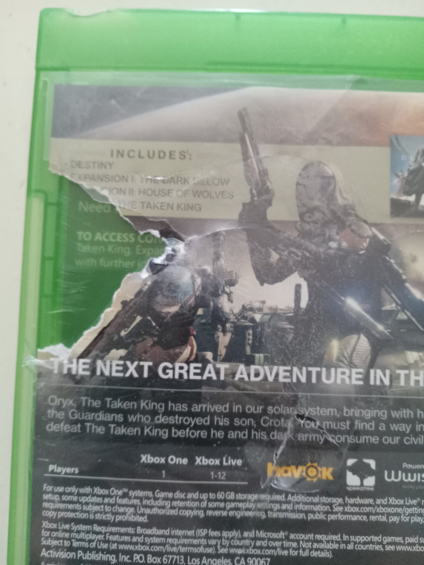 Destiny, The Taken King, Legendary Ed. Xbox One Video Game, Rated T, USED