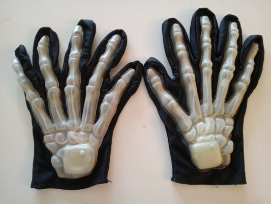 Skeleton Hands Gloves LED light up Illuminated Boney Finders Halloween Costume Accessory USED