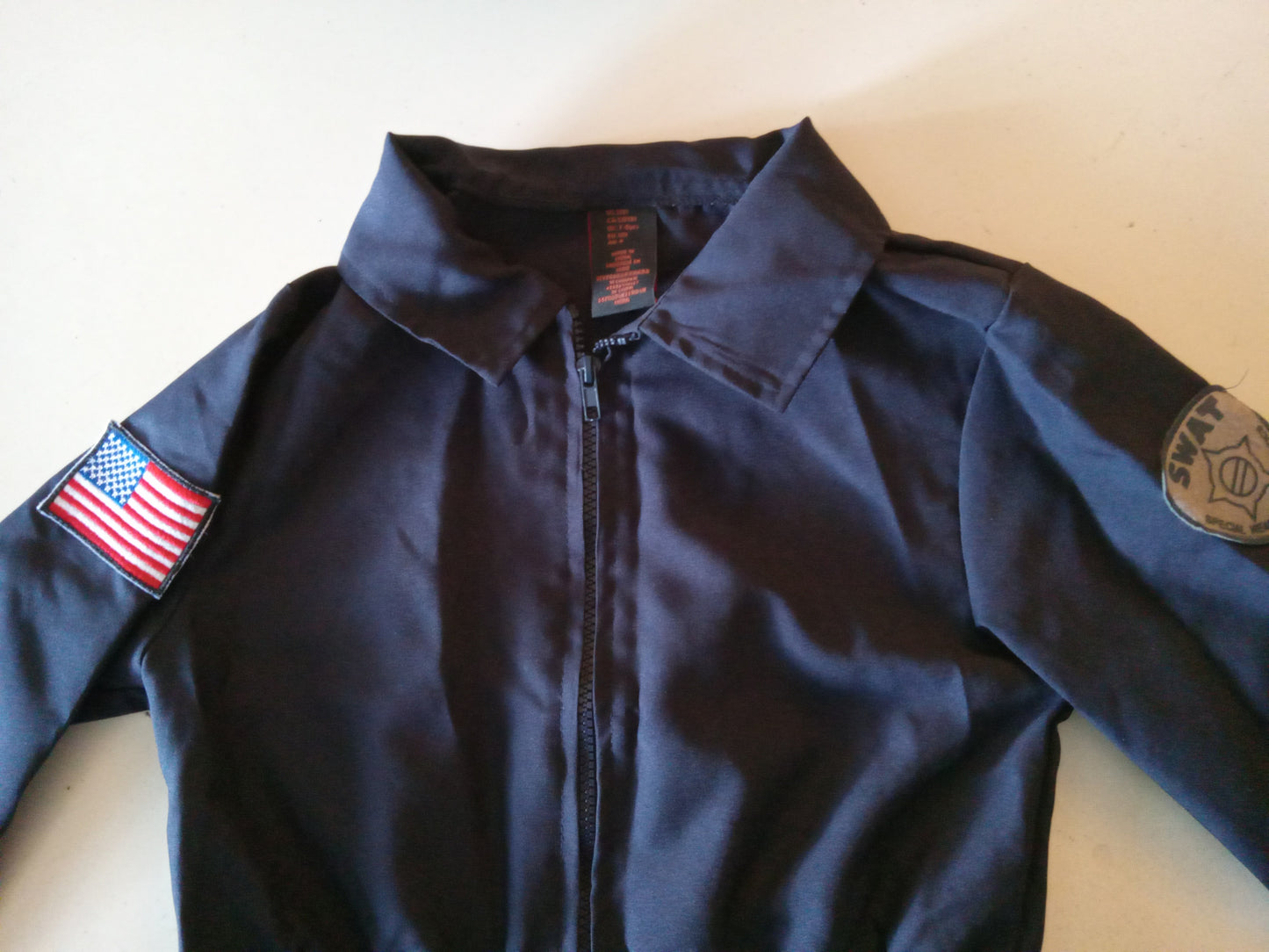 SWAT Police Uniform Jumpsuit Armor Vest Helmet Cosplay Child's Halloween Costume USED