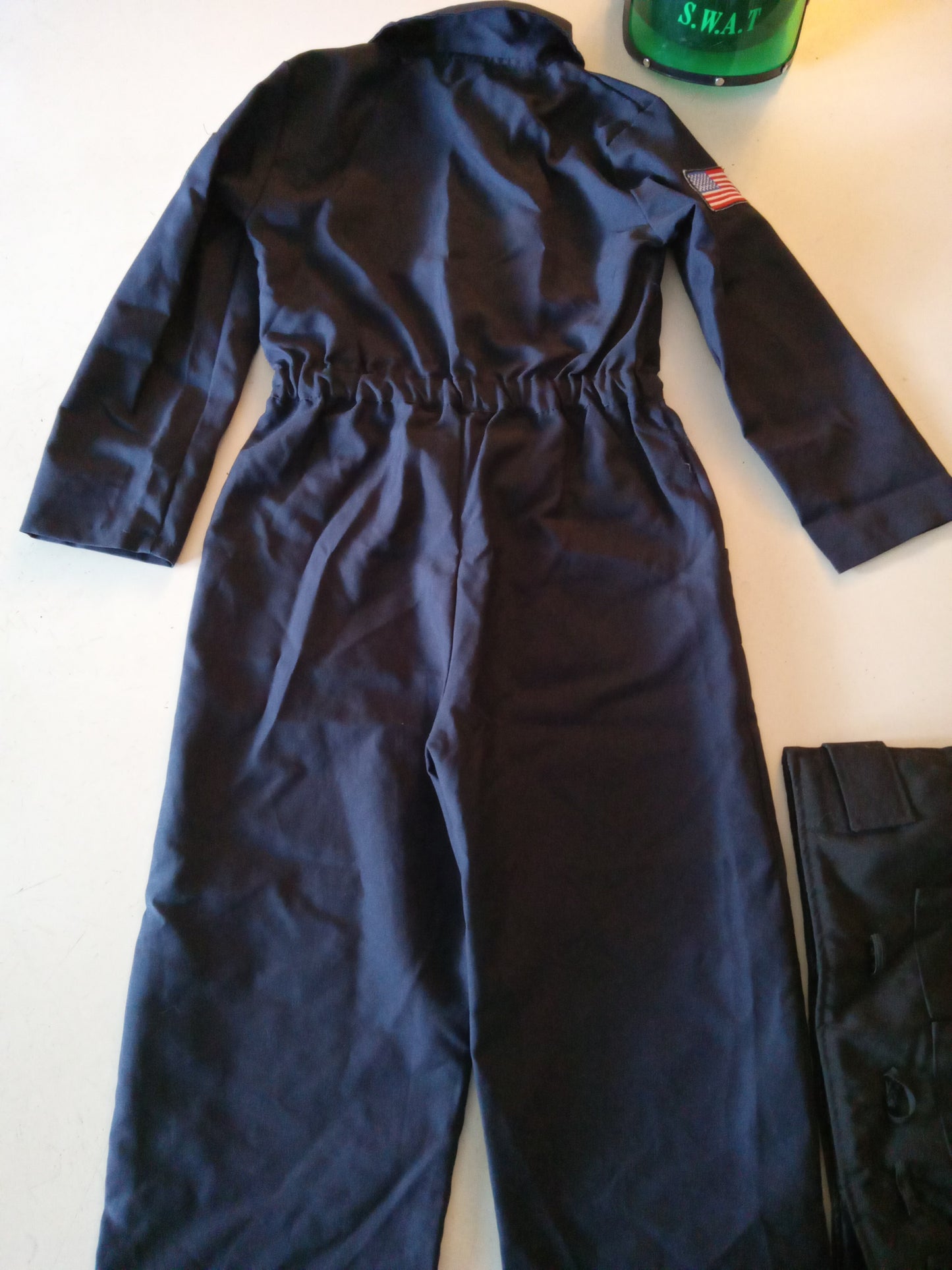 SWAT Police Uniform Jumpsuit Armor Vest Helmet Cosplay Child's Halloween Costume USED