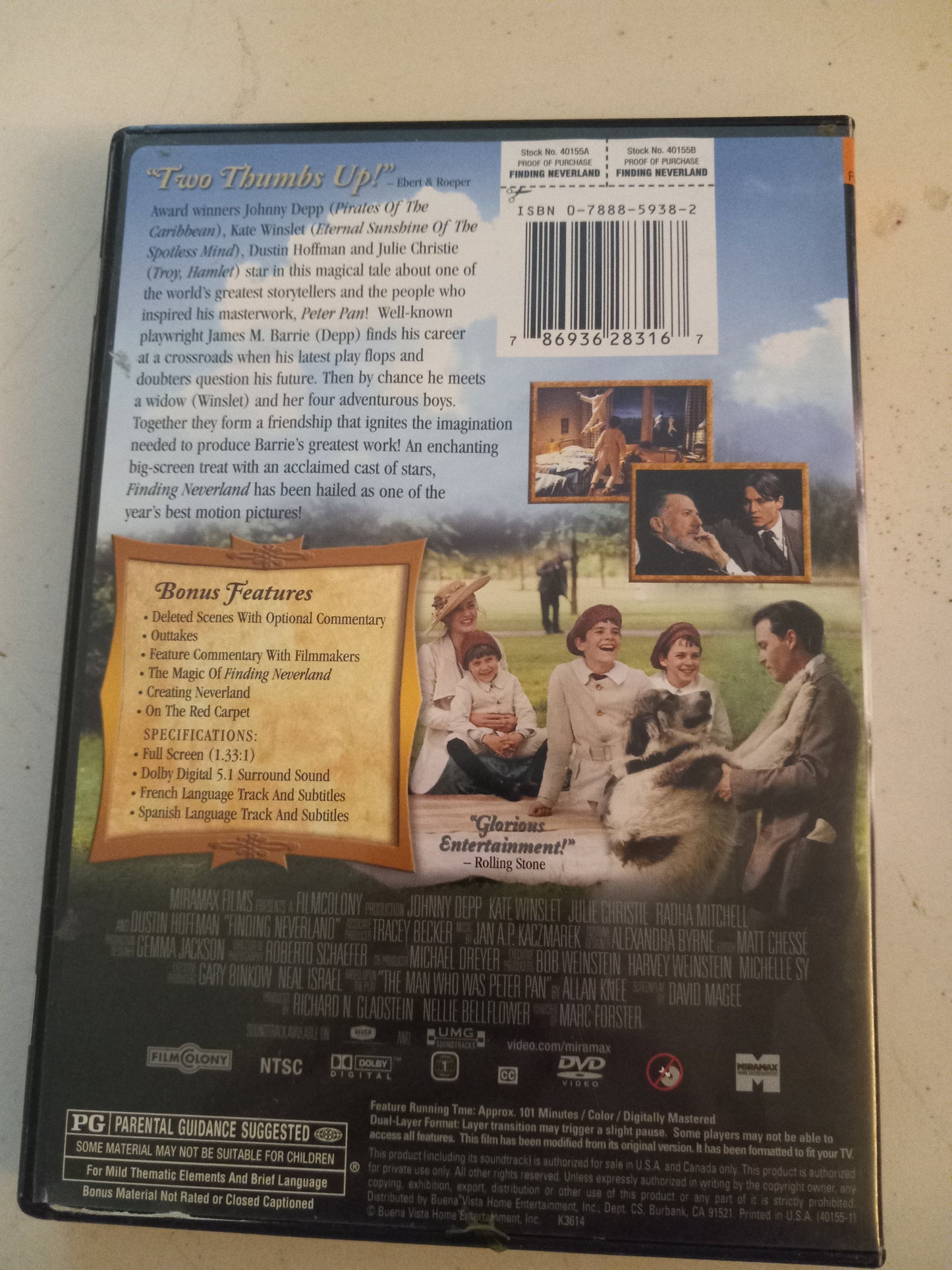Finding Neverland, DVD Movie, Johnny Depp Fullscreen/Widescreen, Rated PG, NEW/USED