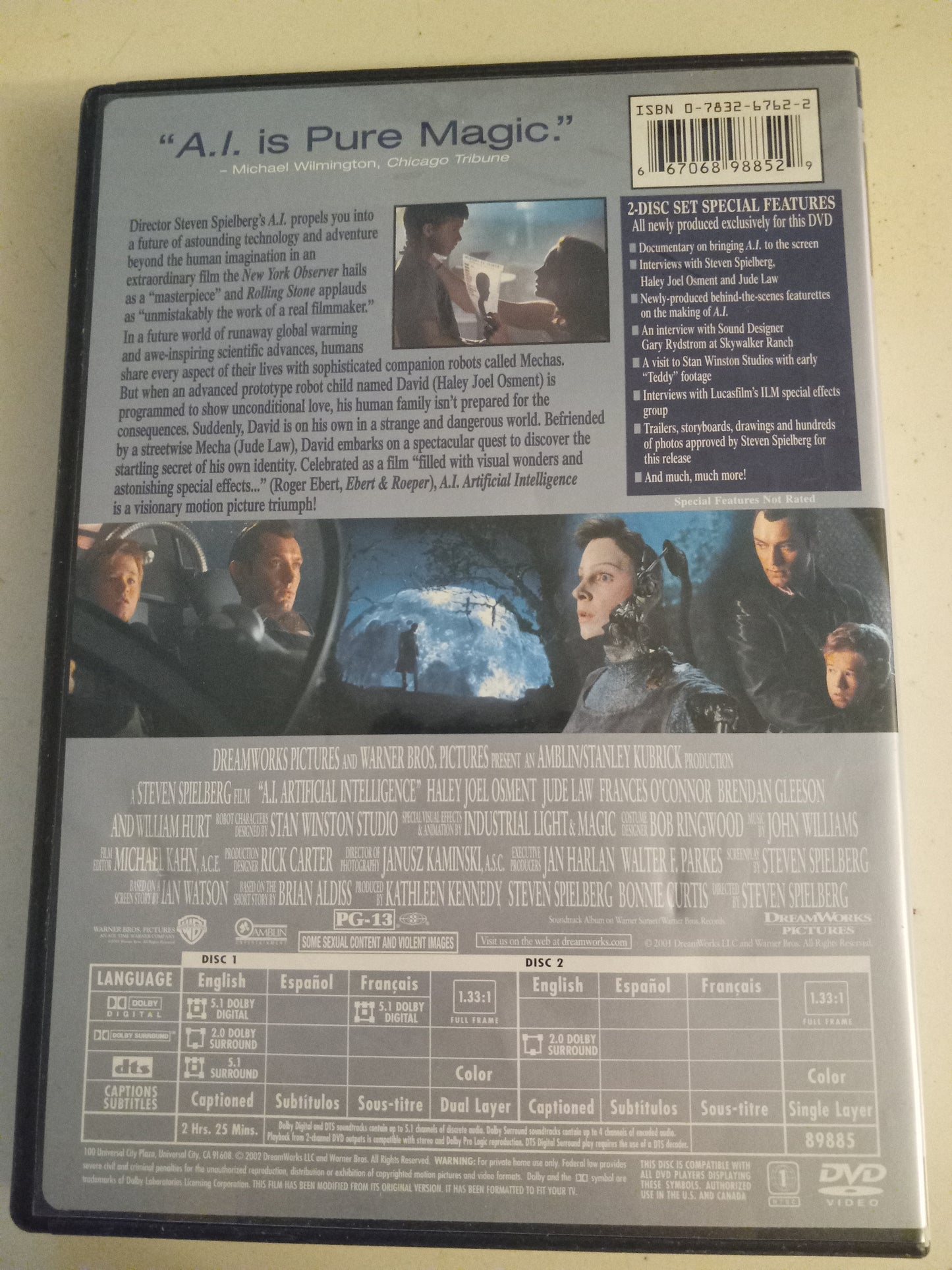 A.I Artificial Intelligence, DVD Movie, 2 Disc Special Edition Fullscreen, Rated PG-13, USED.
