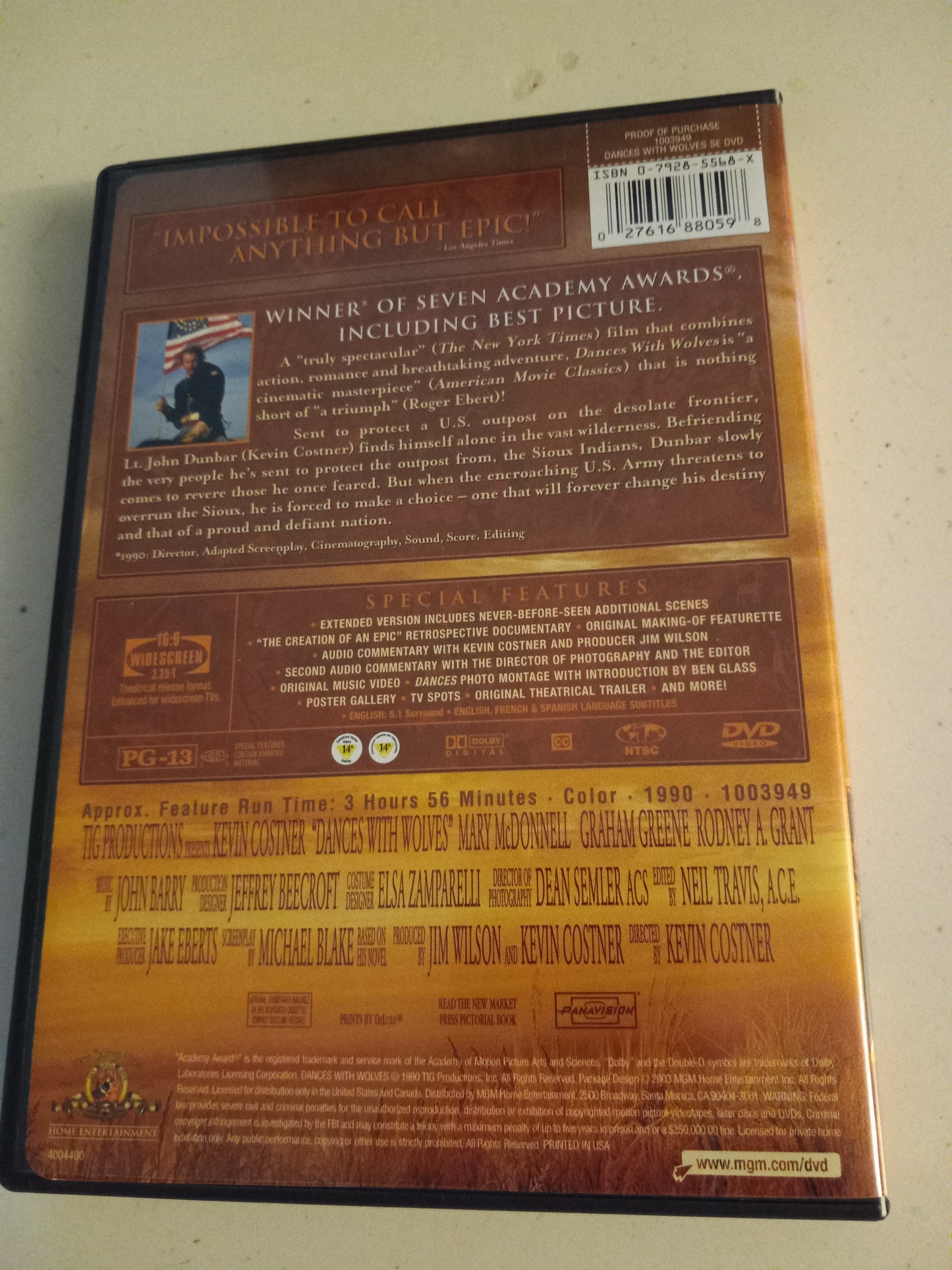 Dances With Wolves, DVD Movie, 2 Disks Special Edition, Widescreen, Rated PG-13, USED