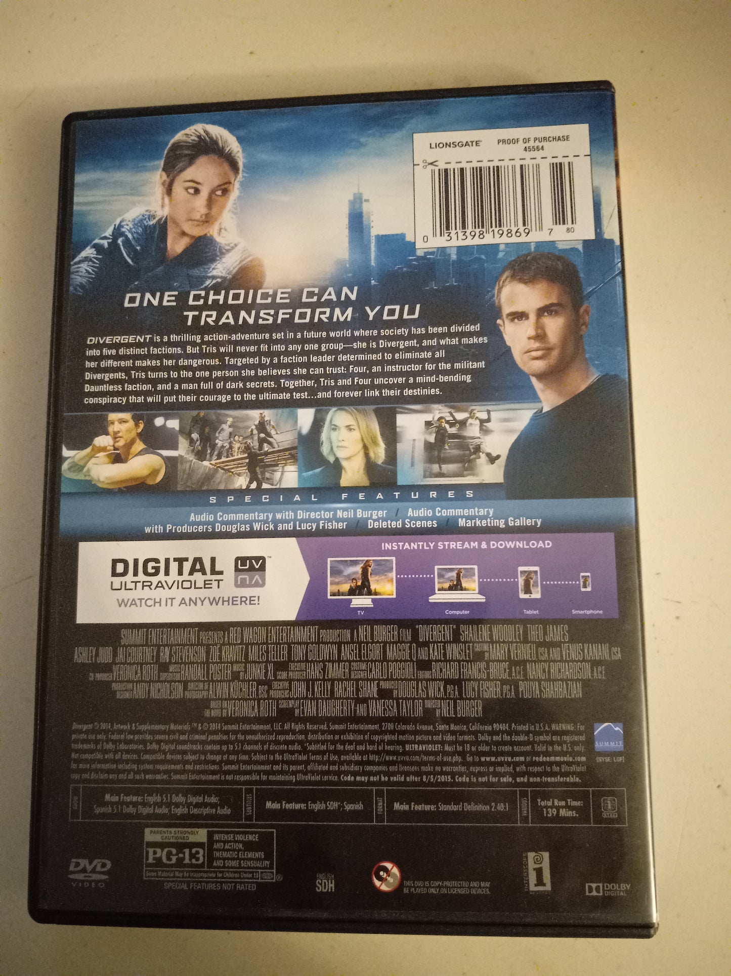 Divergent, DVD Movie, Widescreen, Rated PG-13, NEW/USED