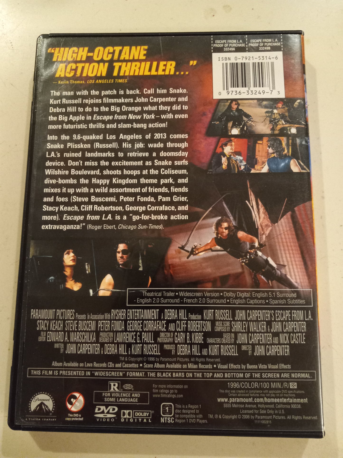 Escape From L.A., DVD Movie, Widescreen, Rated R, USED