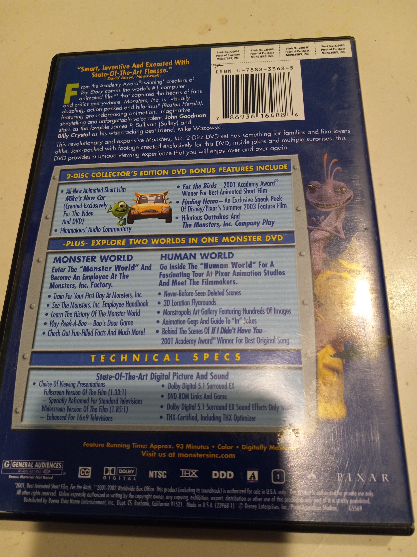 Monsters, INC. 2 Disk, Collectors Edition, DVD Movie, Rated G, Widescreen, USED