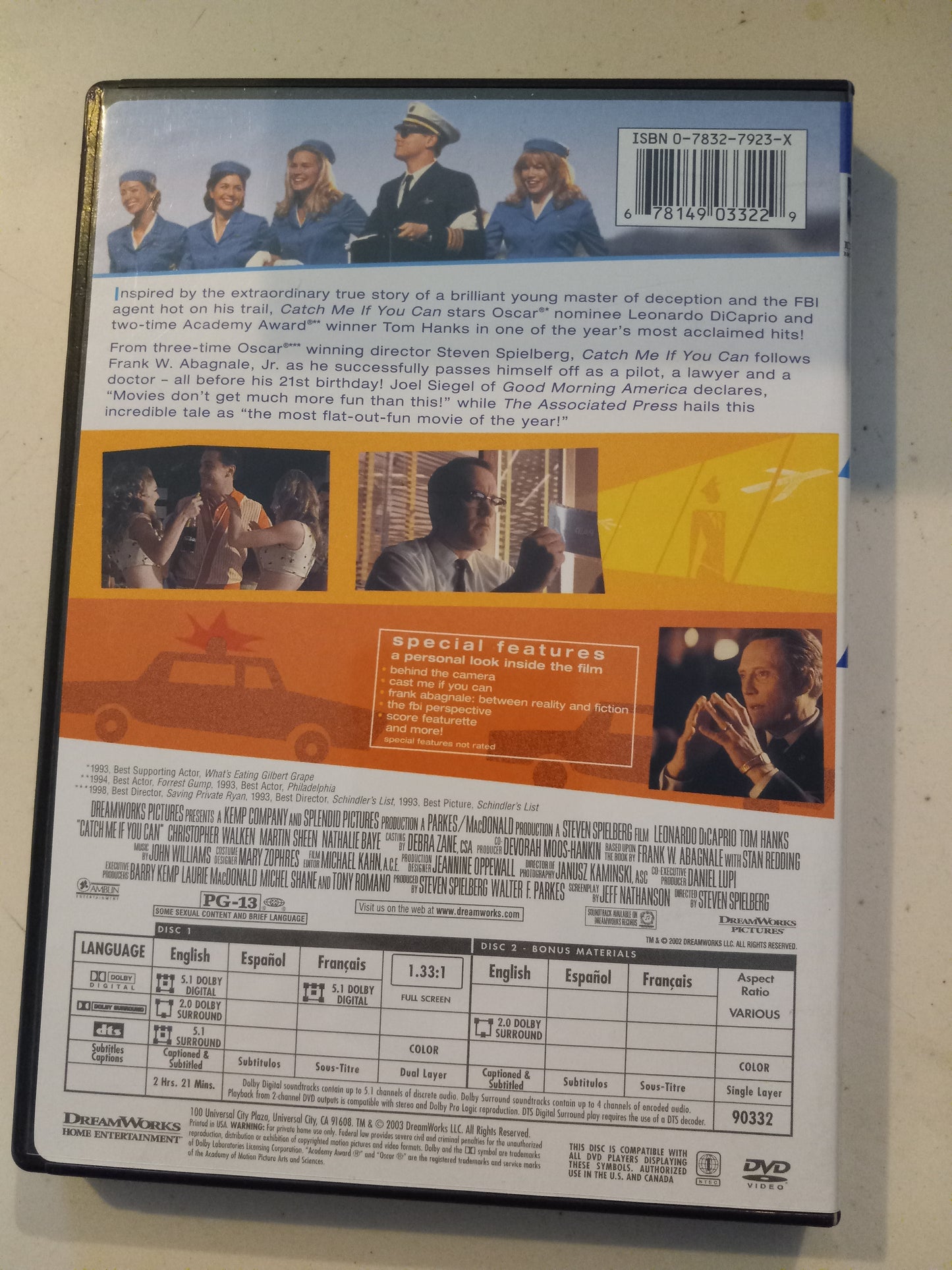 Catch Me If You Can, DVD Movie, 2 Discs, Fullscreen/Widescreen, Rated PG-13, USED