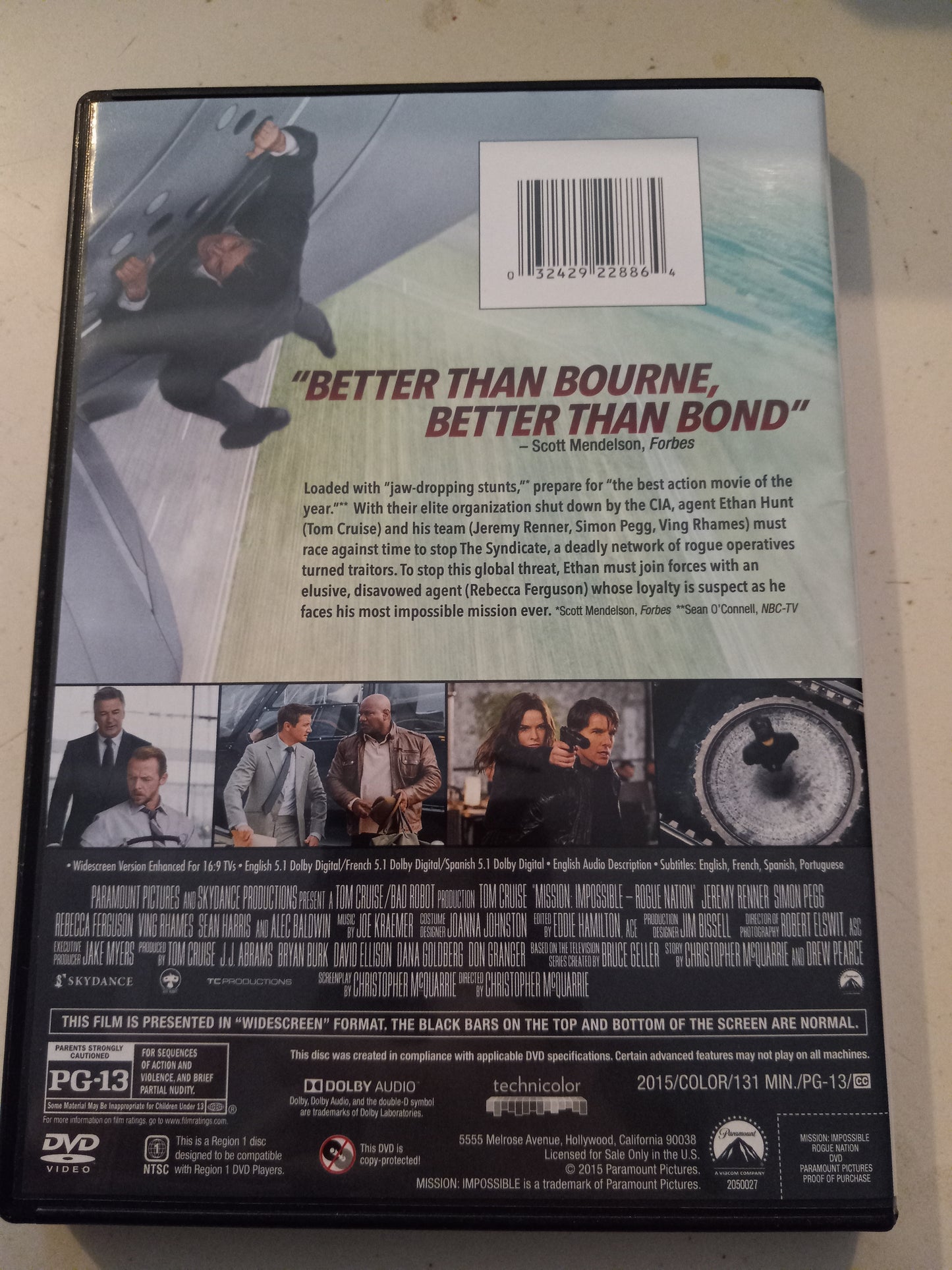 Mission Impossible Rogue Nation, DVD Movie, Tom Cruise Widescreen, Rated PG-13, USED