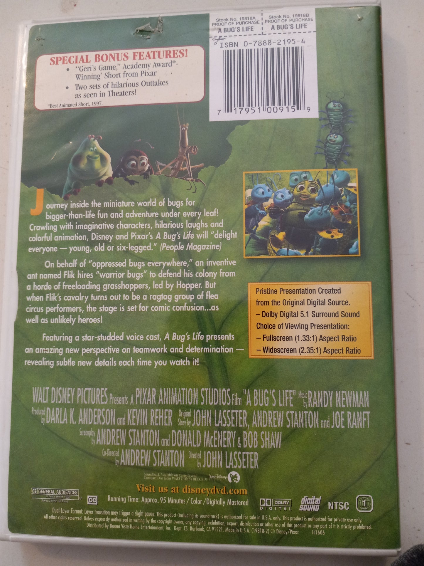 A Bug's Life, DVD Movie, Rated G, Widescreen, USED