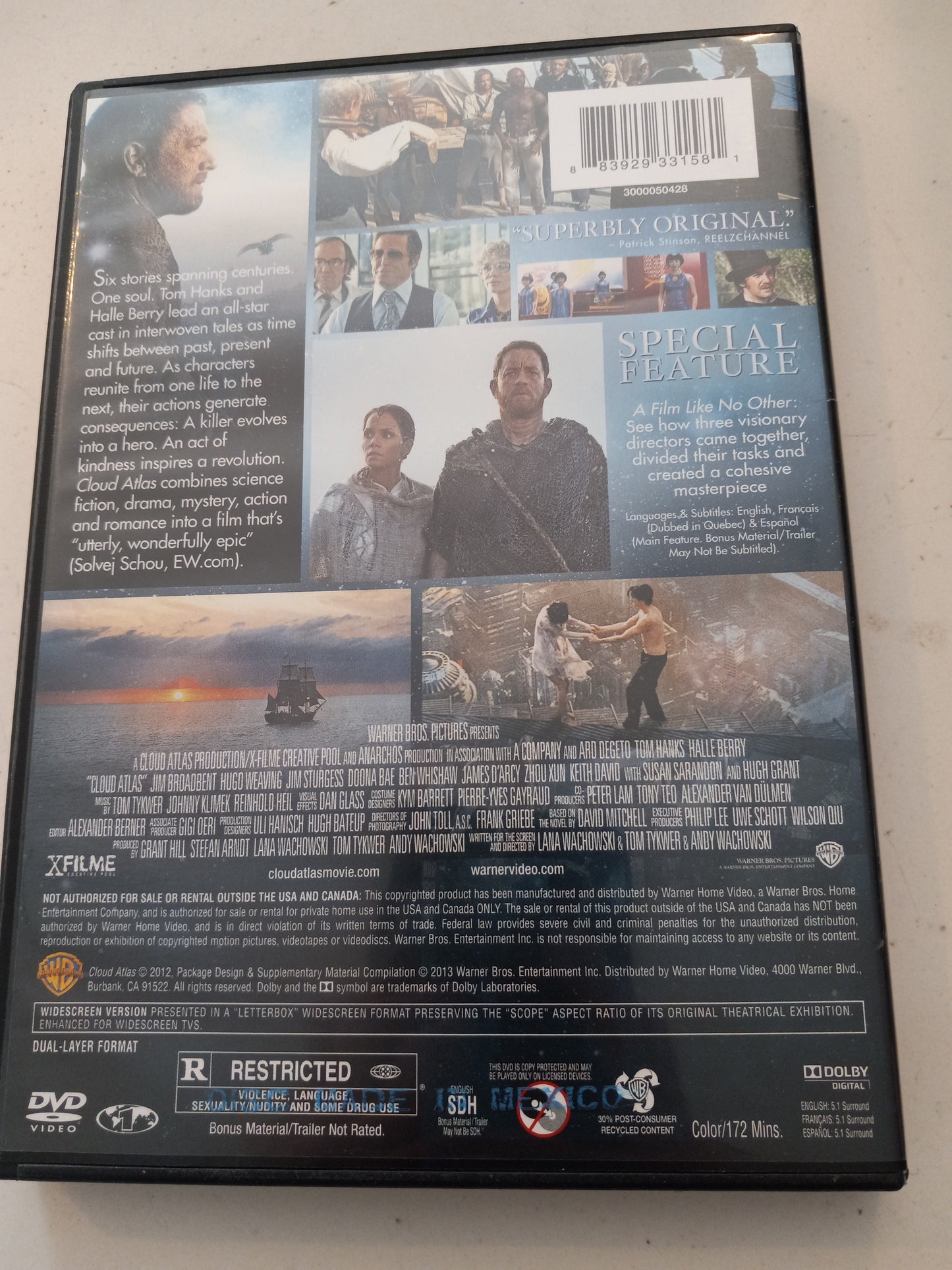 Cloud Atlas, DVD Movie, Tom Hanks Widescreen, Rated R, USED