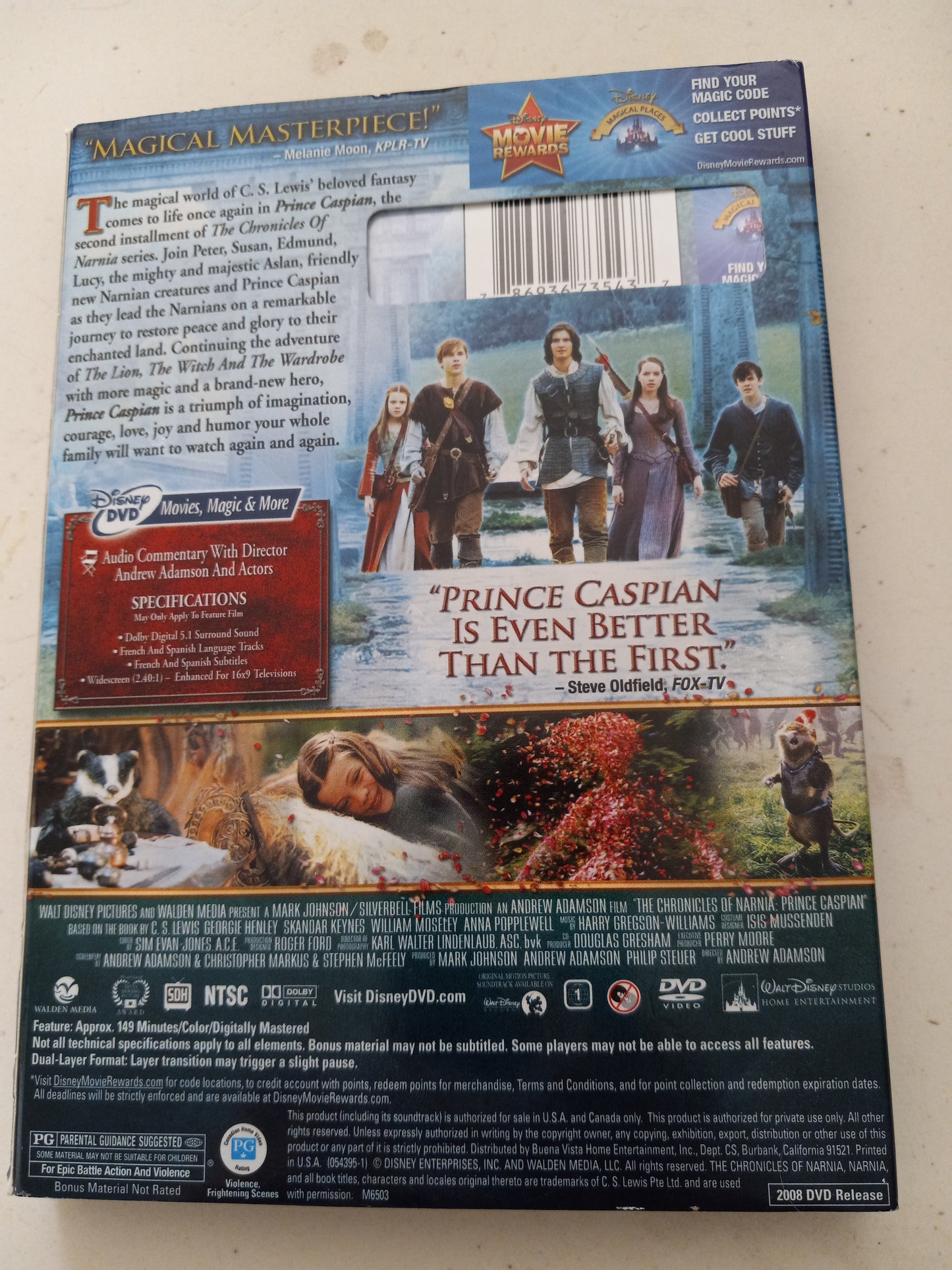 The Chronicles Of Narnia Prince Caspian, DVD Movie, Rated PG, Widescreen, USED