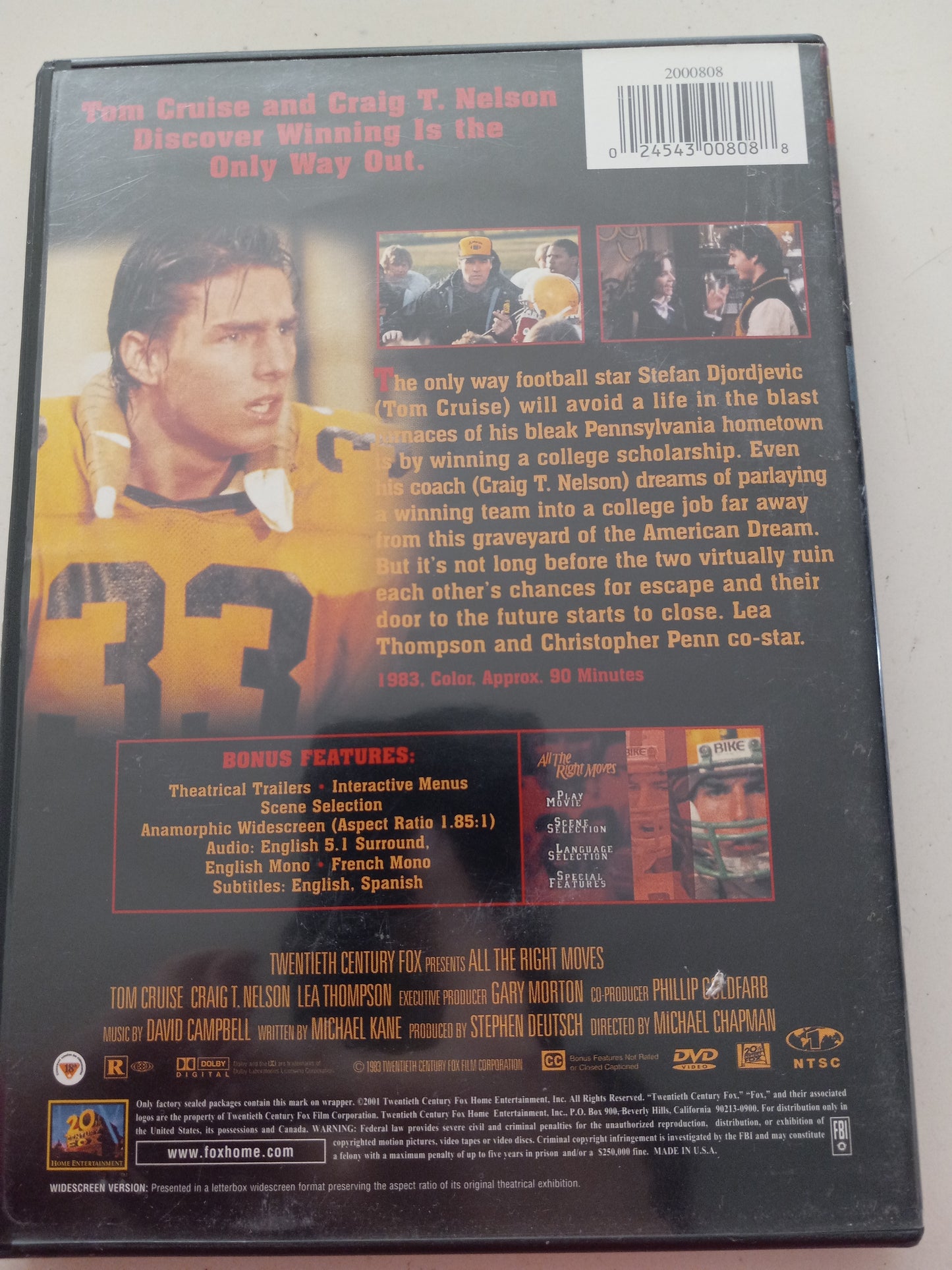 All The Right Moves, DVD Movie, Widescreen, Rated R, USED