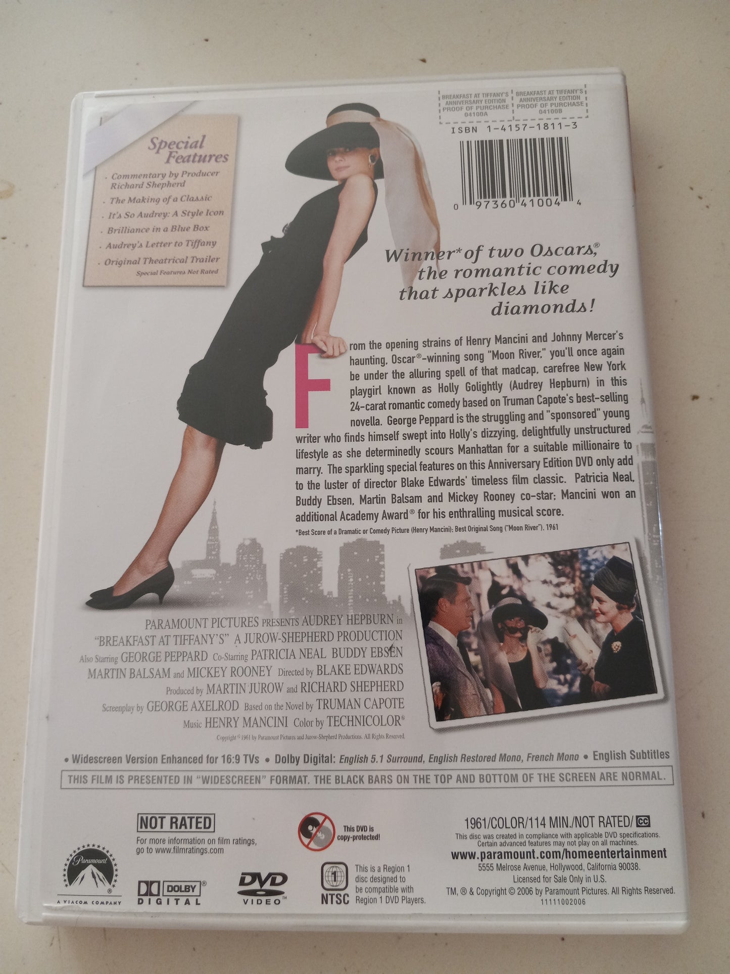 Breakfast At Tiffany's, 1961 Color, DVD Movie, Widescreen, Not Rated, USED