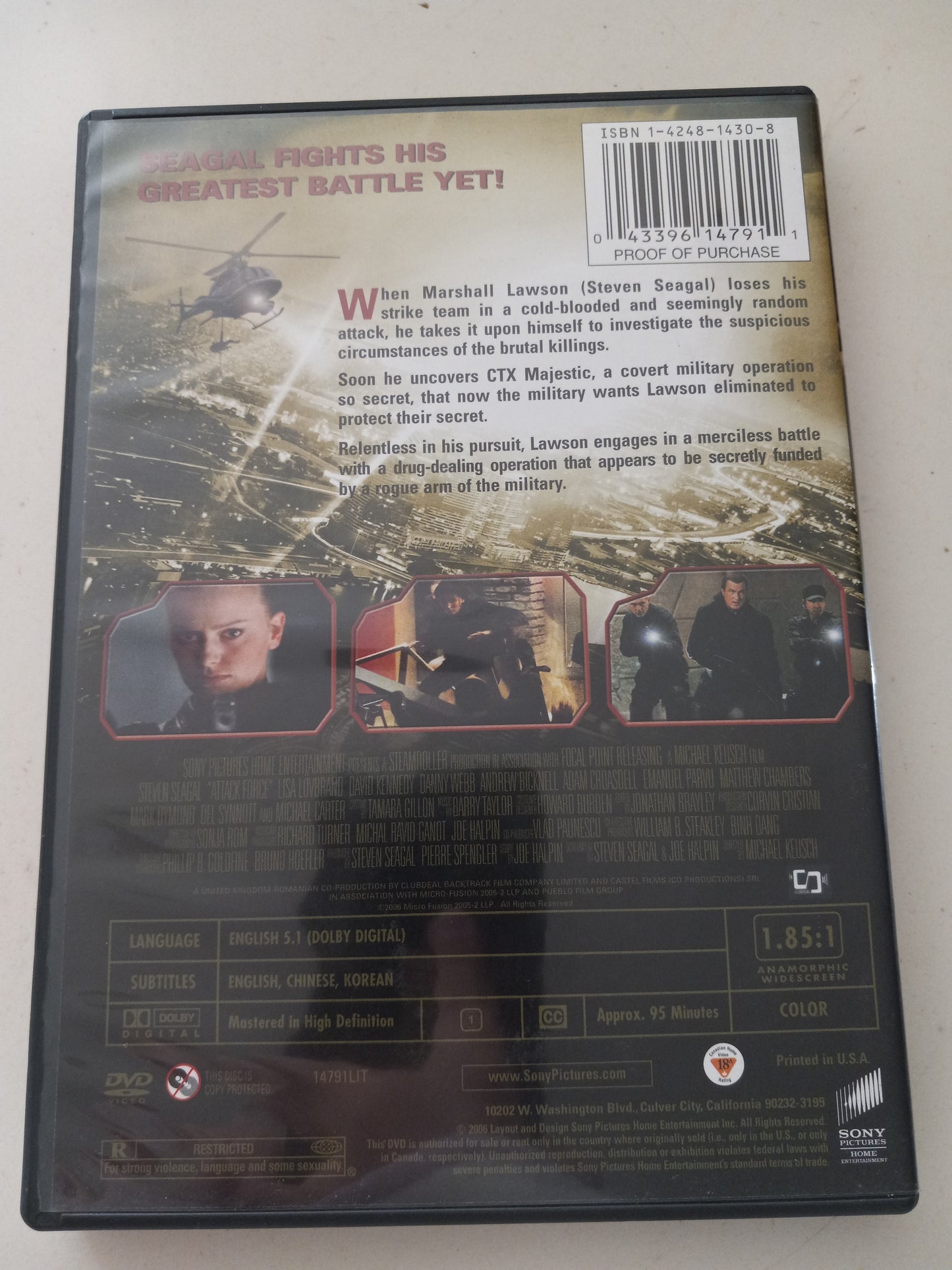 Attack Force, Steven Seagal, DVD Movie, Widescreen, Rated R, USED
