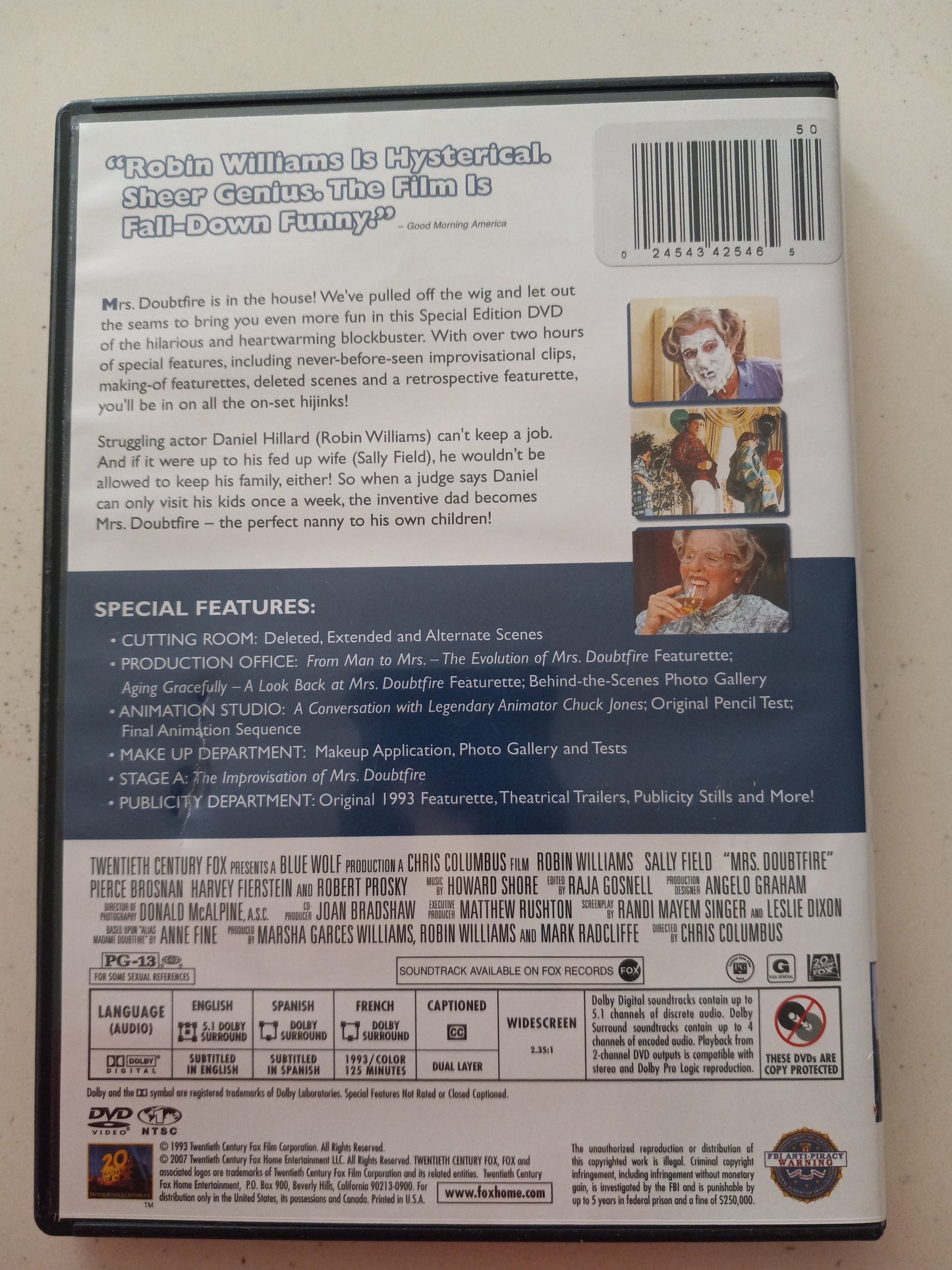 Mrs. Doubtfire, Behind the Seams, 2-Discs, DVD Movie, Widescreen, Rated PG-13, USED