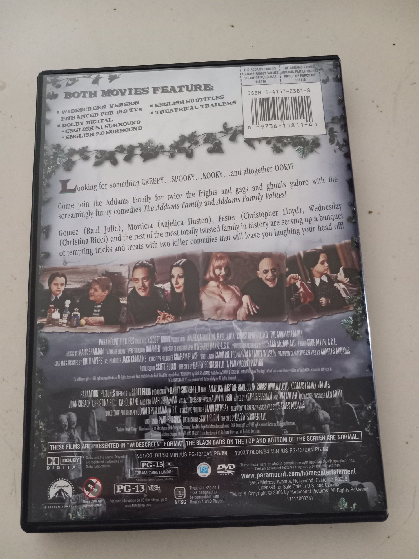 Addams Family & Addams Family Values, DVD 2 Movies, Widescreen, Rated PG-13, USED