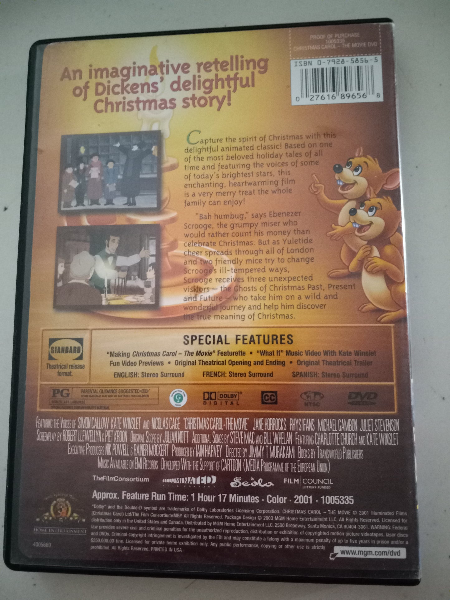 Christmas Carol The Movie, Animated 2001, Nicholas Cage, DVD Movie, Rated PG, Rare, NEW/USED