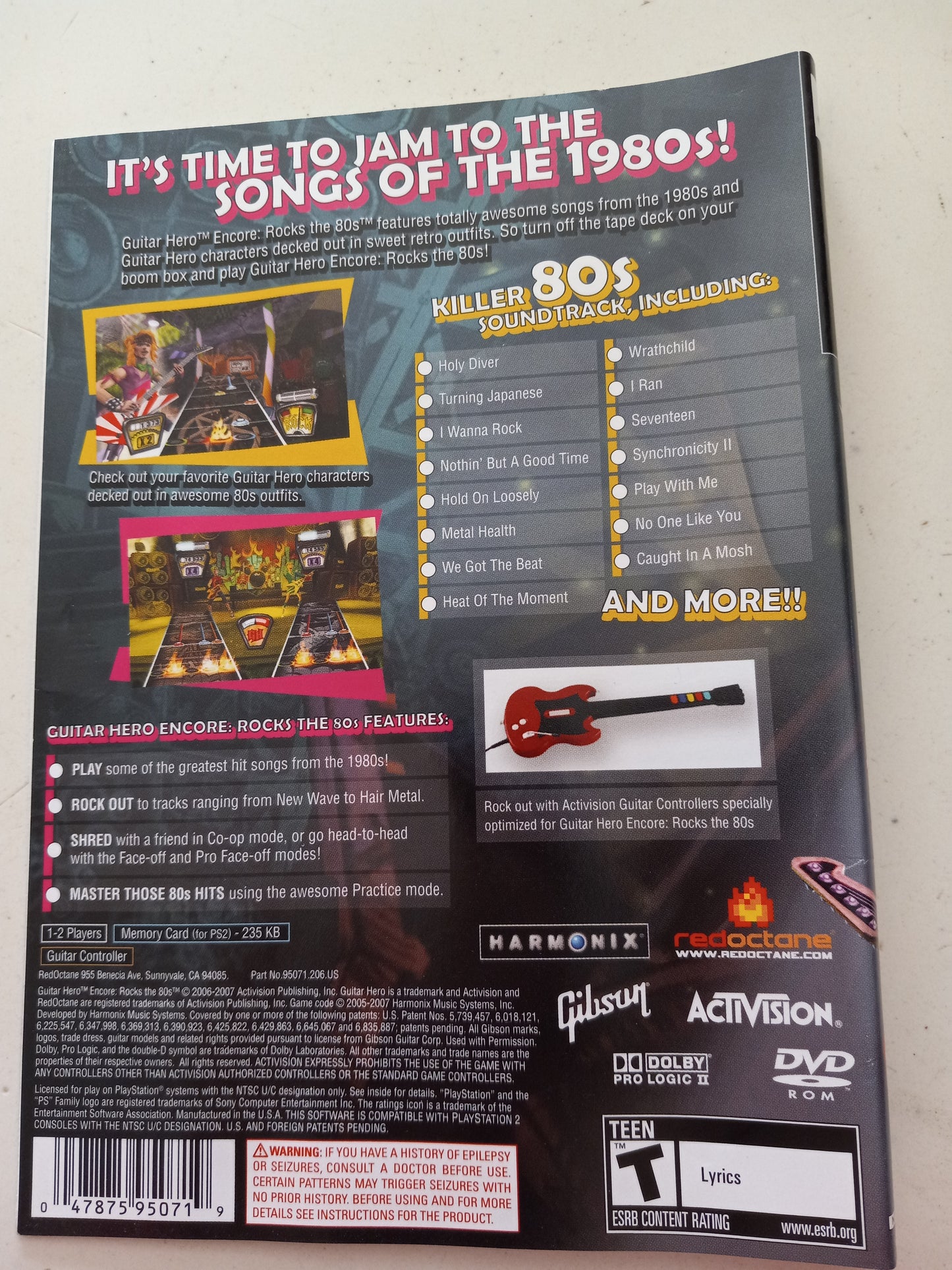 Guitar Hero Encore Rocks The 80s, Playstation 2, Cover Art + Manual Only, USED
