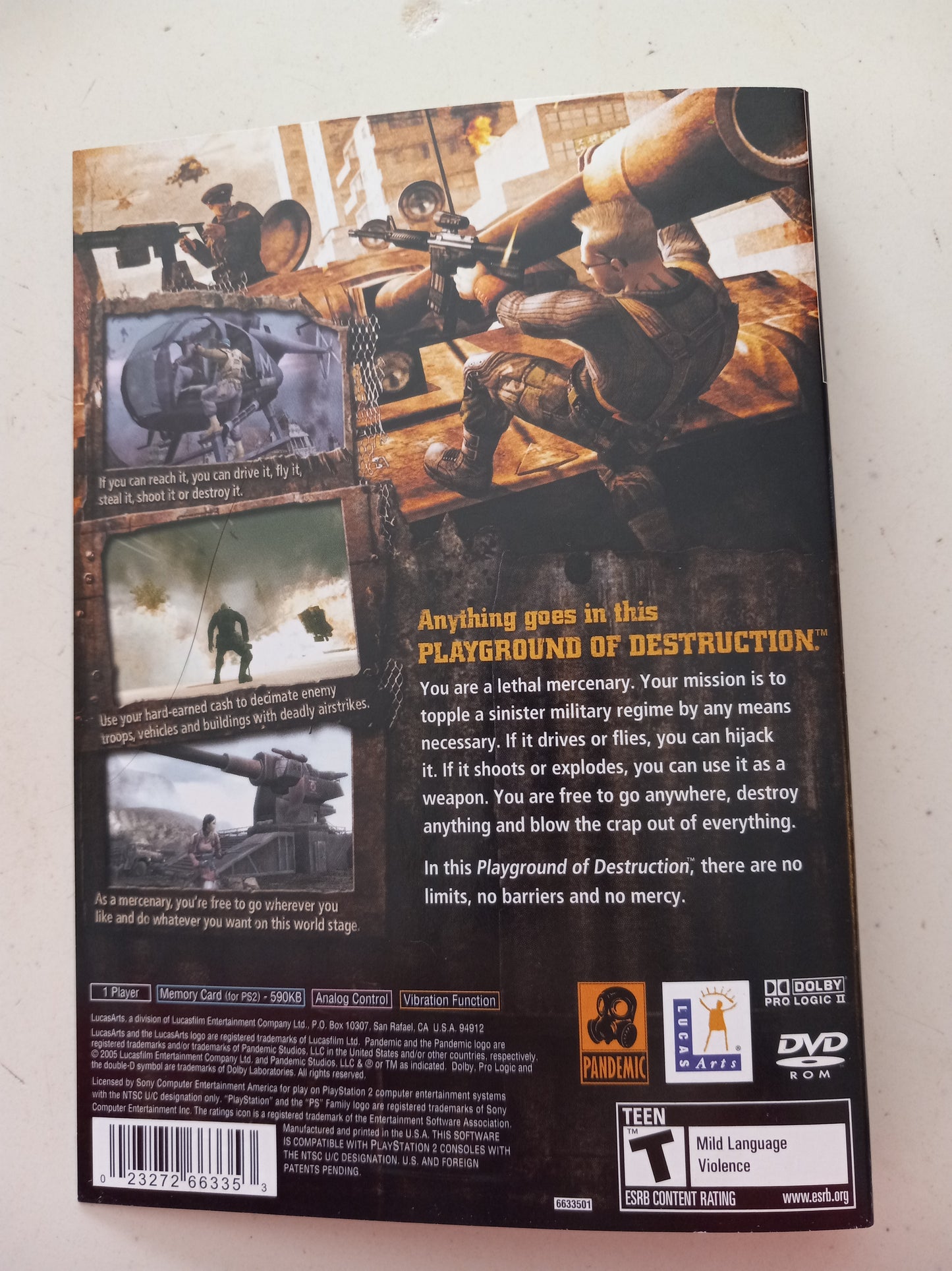 Mercenaries Playground Of Destruction, Playstation 2, Cover Art + Manual Only, USED