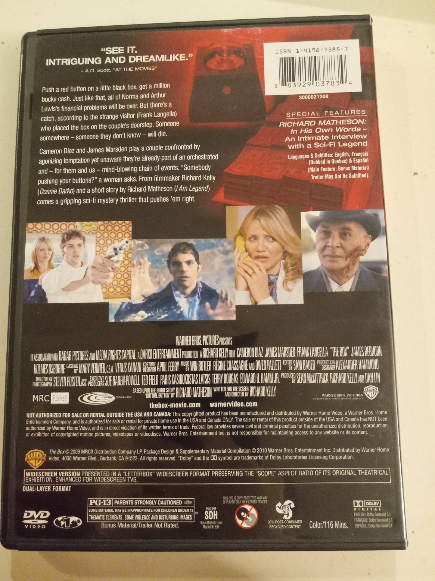 The Box, DVD Movie, Cameron Diaz Widescreen, Rated PG-13, USED