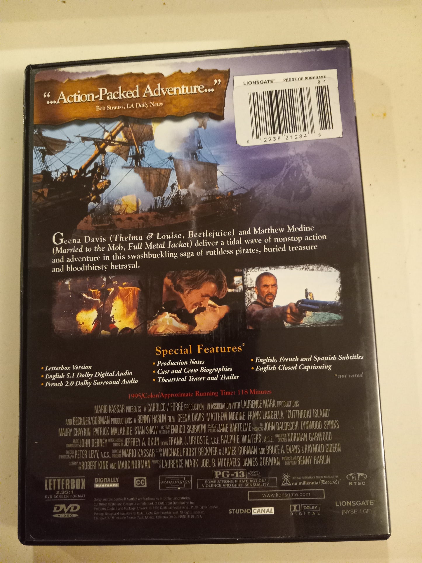 Cutthroat Cut Throat Island, DVD Movie, Widescreen, Rated PG-13, USED