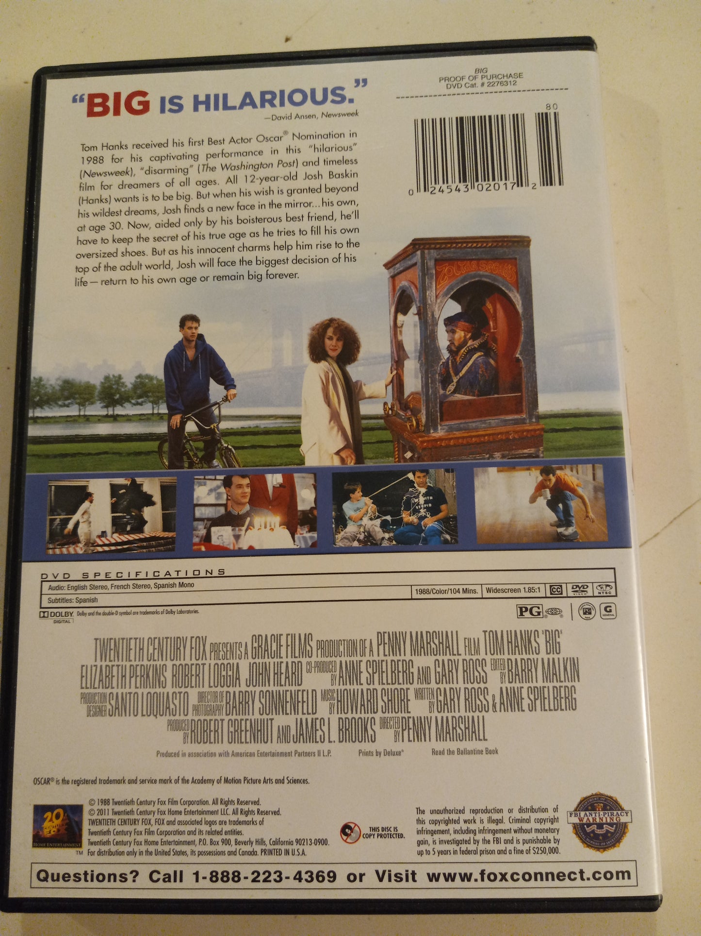 Big, DVD Movie, Tom Hanks Widescreen, Rated PG, USED