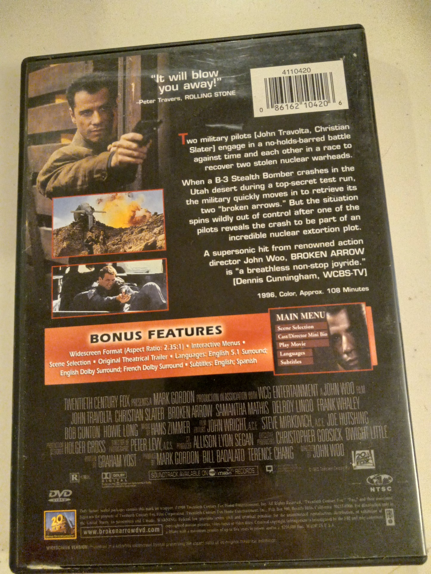 Broken Arrow, DVD Movie, Widescreen, Rated R, USED