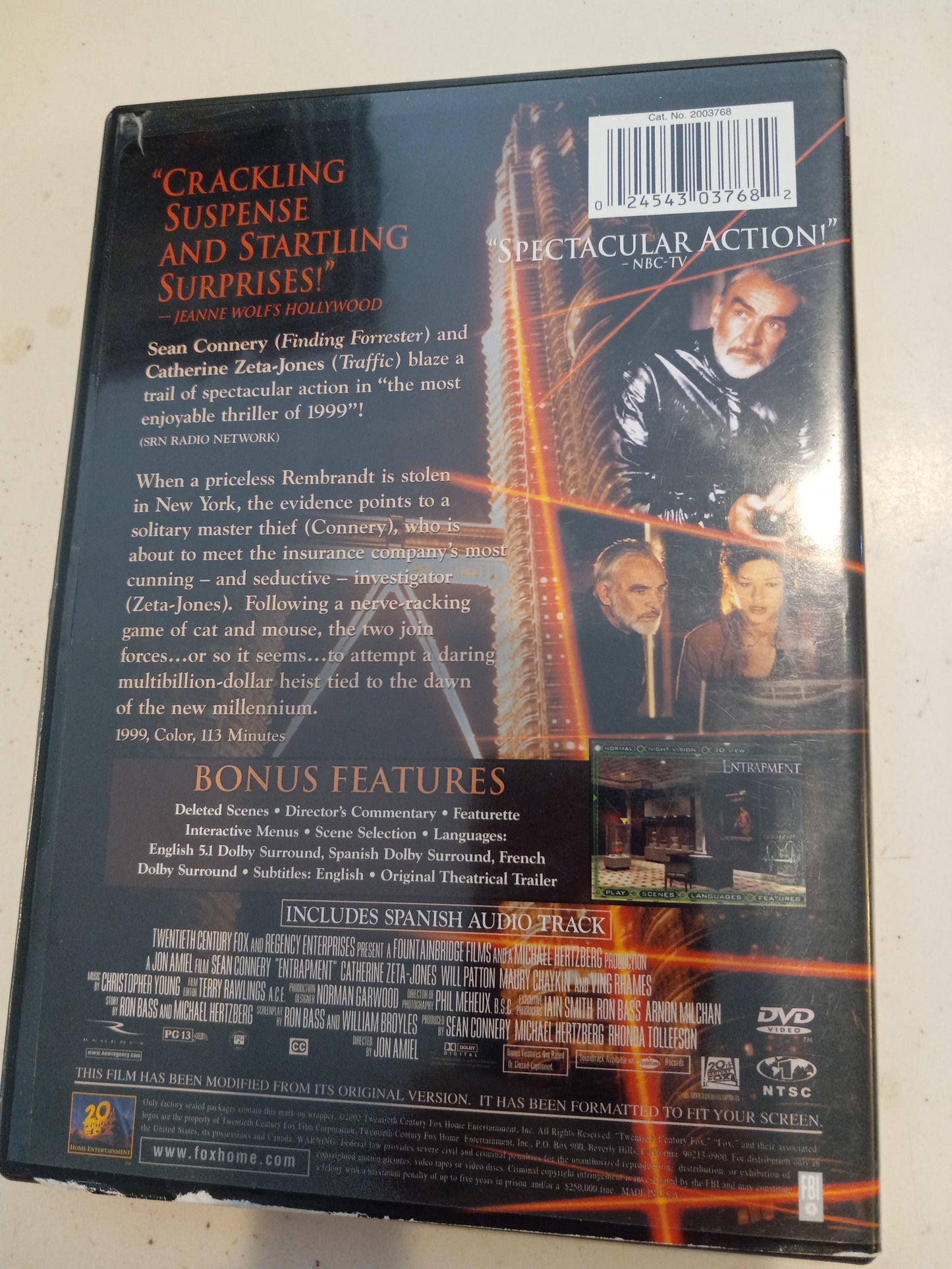 Entrapment, Special Ed. DVD Movie, Sean Connery Fullscreen, Rated PG-13, USED