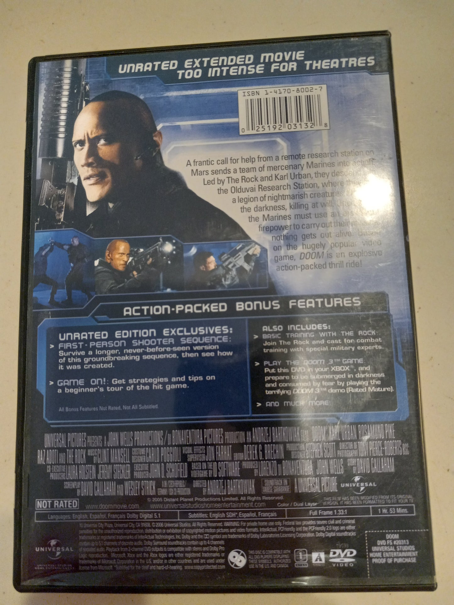 Doom, DVD Movie, Dwayne Johnson Fullscreen, Not Rated, USED