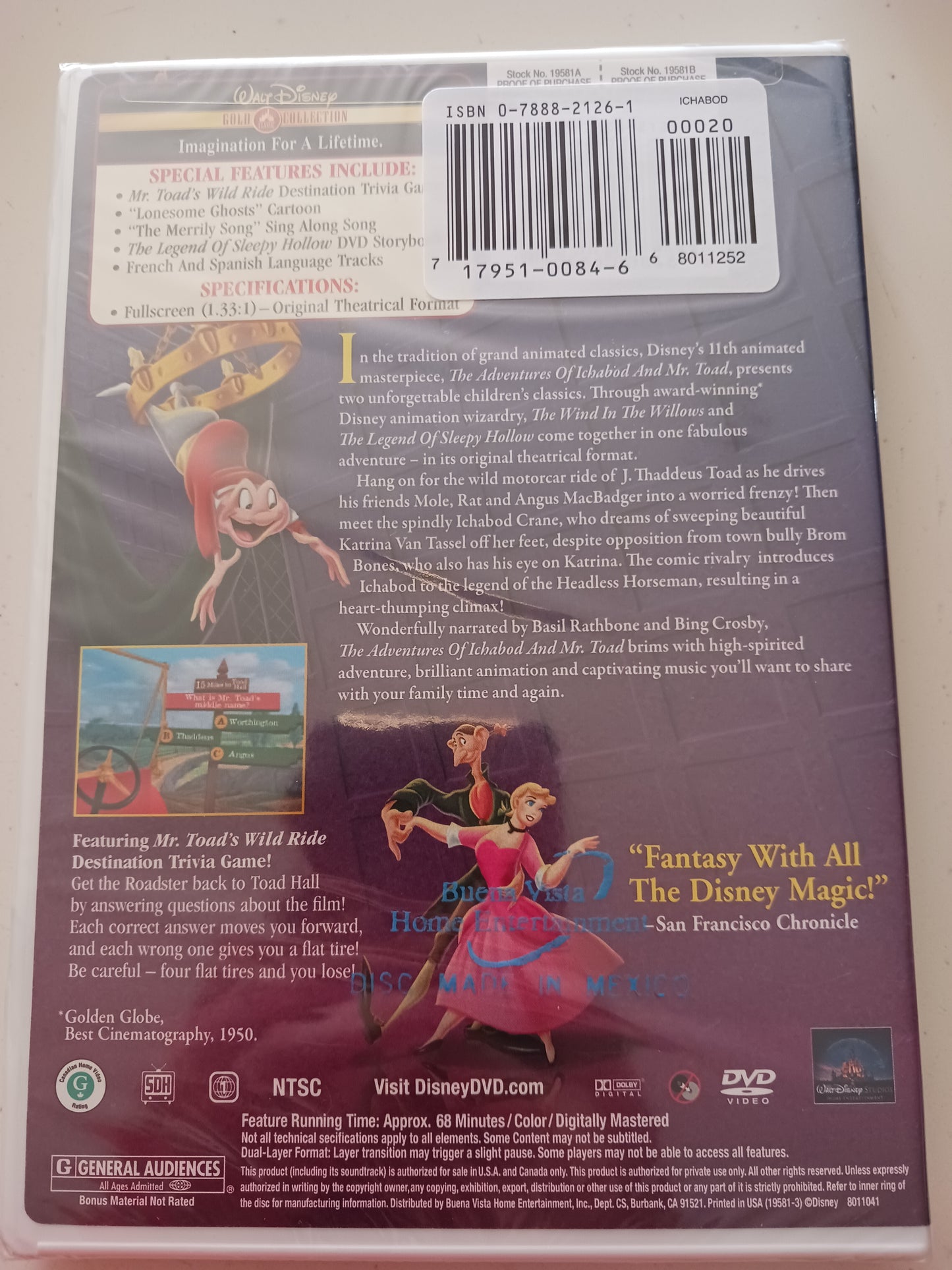 The Adventures Of Ichabod And Mr. Toad, DVD Movie, Fullscreen, Rated G, Rare NEW/USED