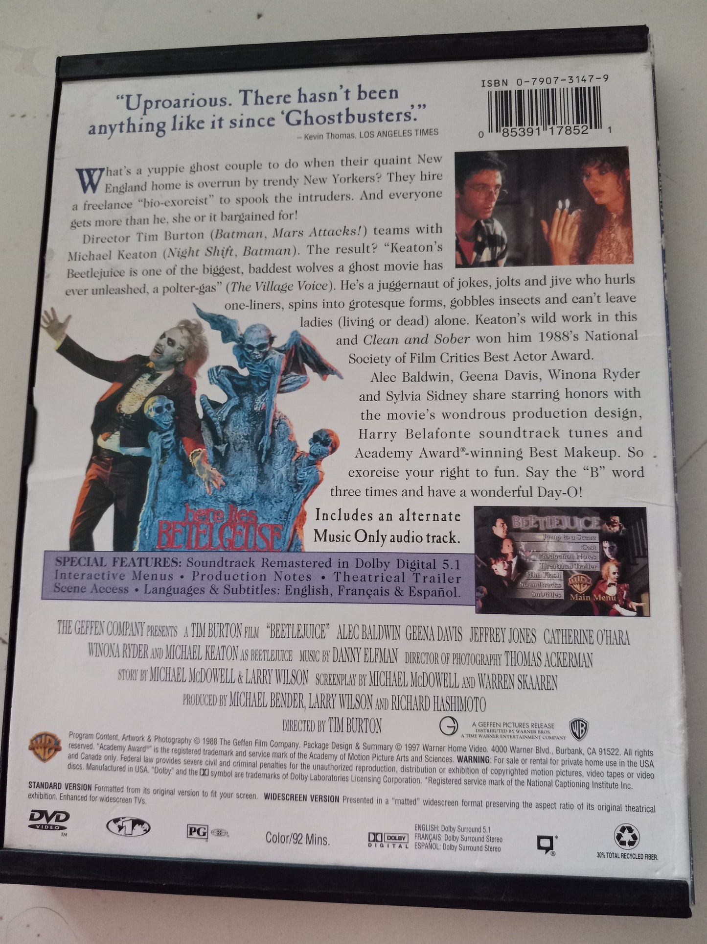 BeetleJuice, Beetle Juice DVD Movie, Michael Keaton Widescreen, Rated PG, USED