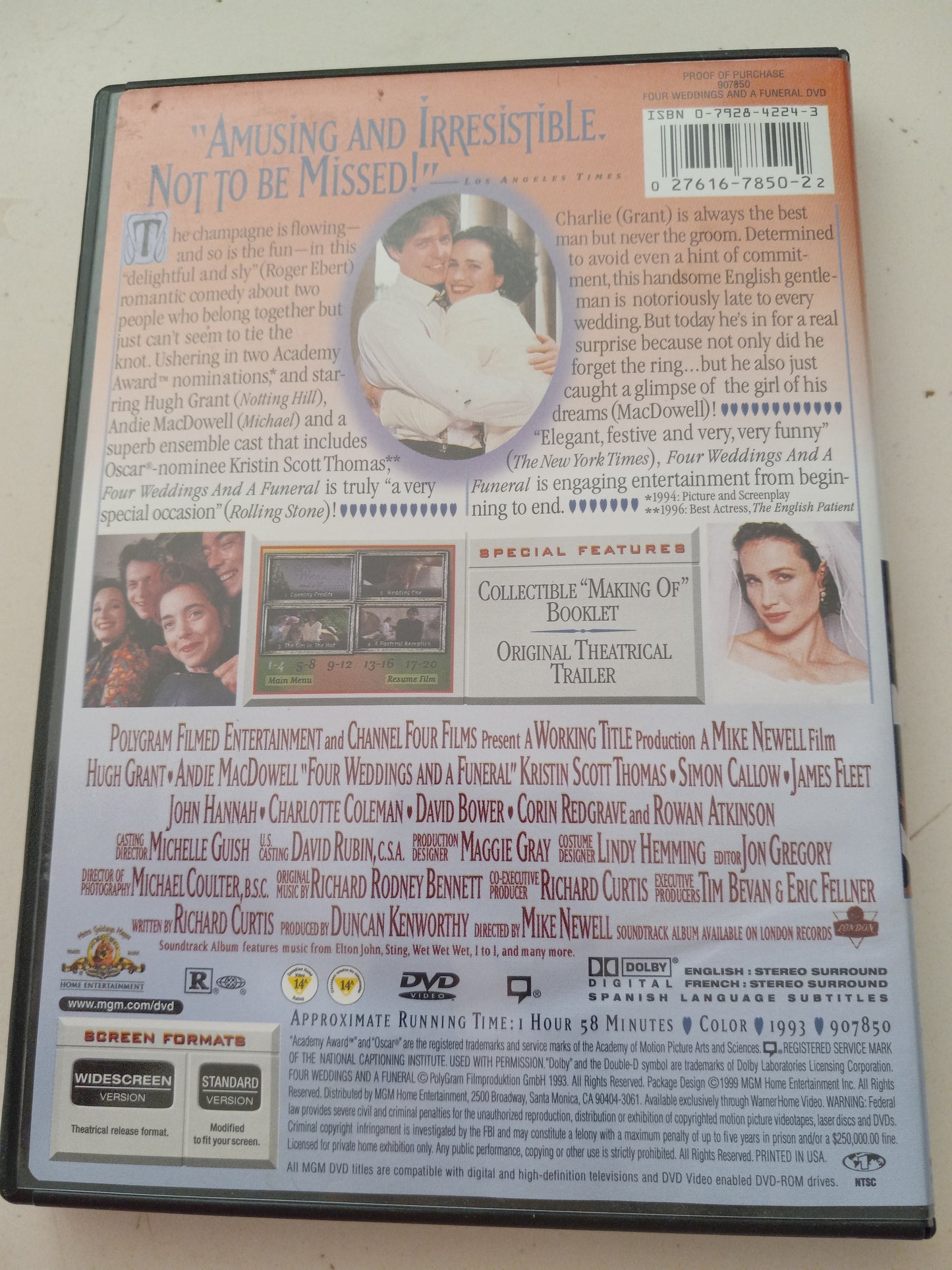 Four Weddings And A Funeral, DVD Movie, Widescreen, Rated R, USED